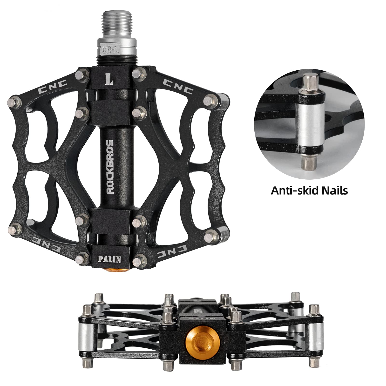 ROCKBROS Mountain Bike Pedals MTB Pedals CNC Non-Slip Lightweight Aluminum Alloy Bicycle Pedals Sealed Bearings Bicycle Platform Pedals 9/16" BMX Road Bike Pedal