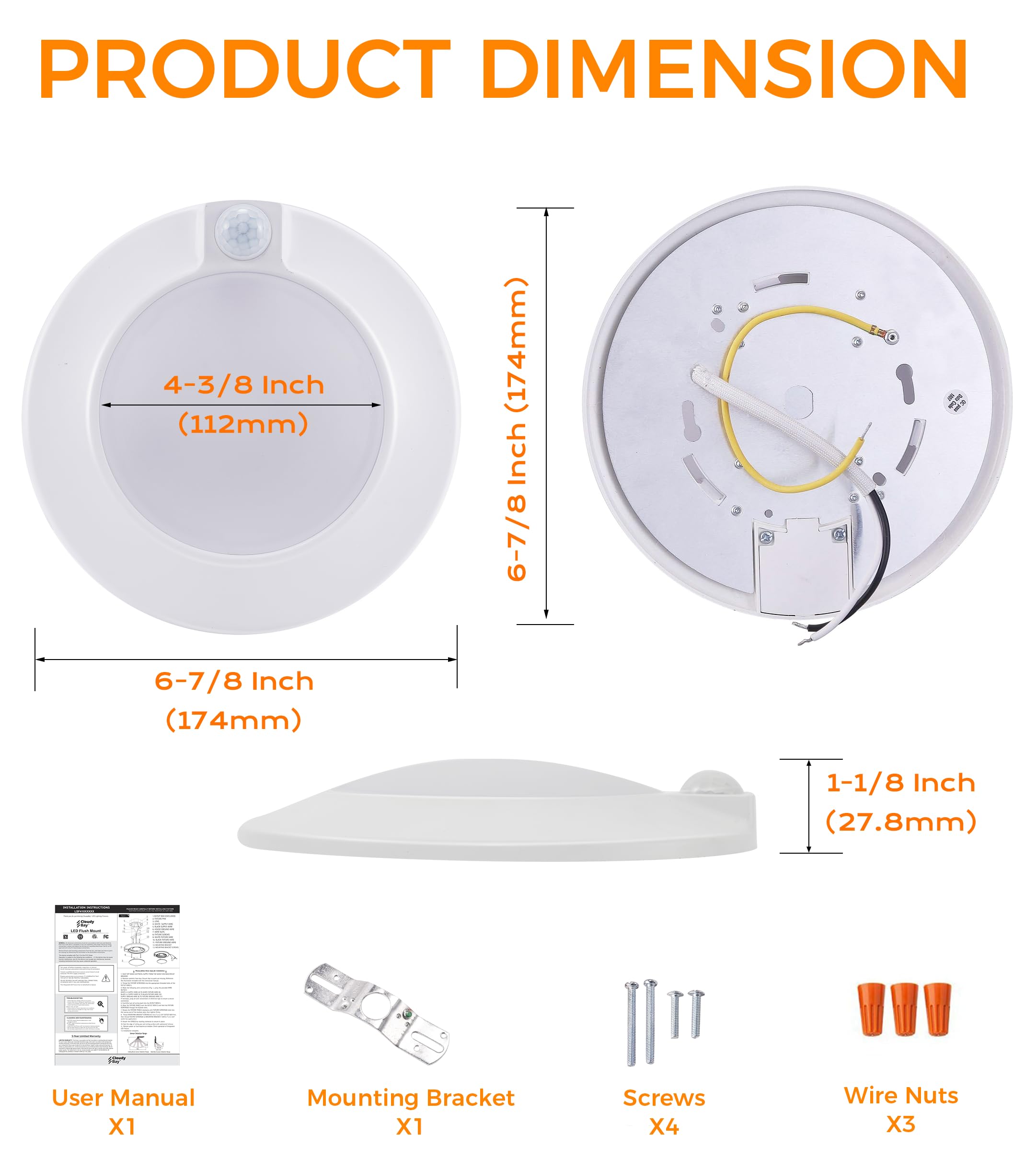 [2 Pack] CLOUDY BAY Motion Sensor Ceiling Light Indoor,120V CRI90 10W 5000K Bright Day Light,6.5 inch LED Flush Mount Ceiling Lighting Fixture for Garage,Walk-in Closet,Attic,Pantry Wet Location,Black