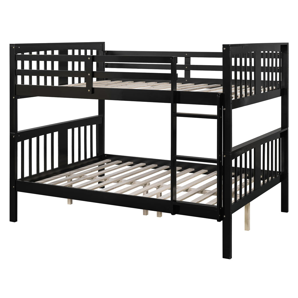 Merax Full Over Full Bunk Bed Convertible to Two Separate Beds, Solid Pine Wood Frame with Safety Guardrail & Headboard, Sturdy Durable Design, for Teens, Espresso
