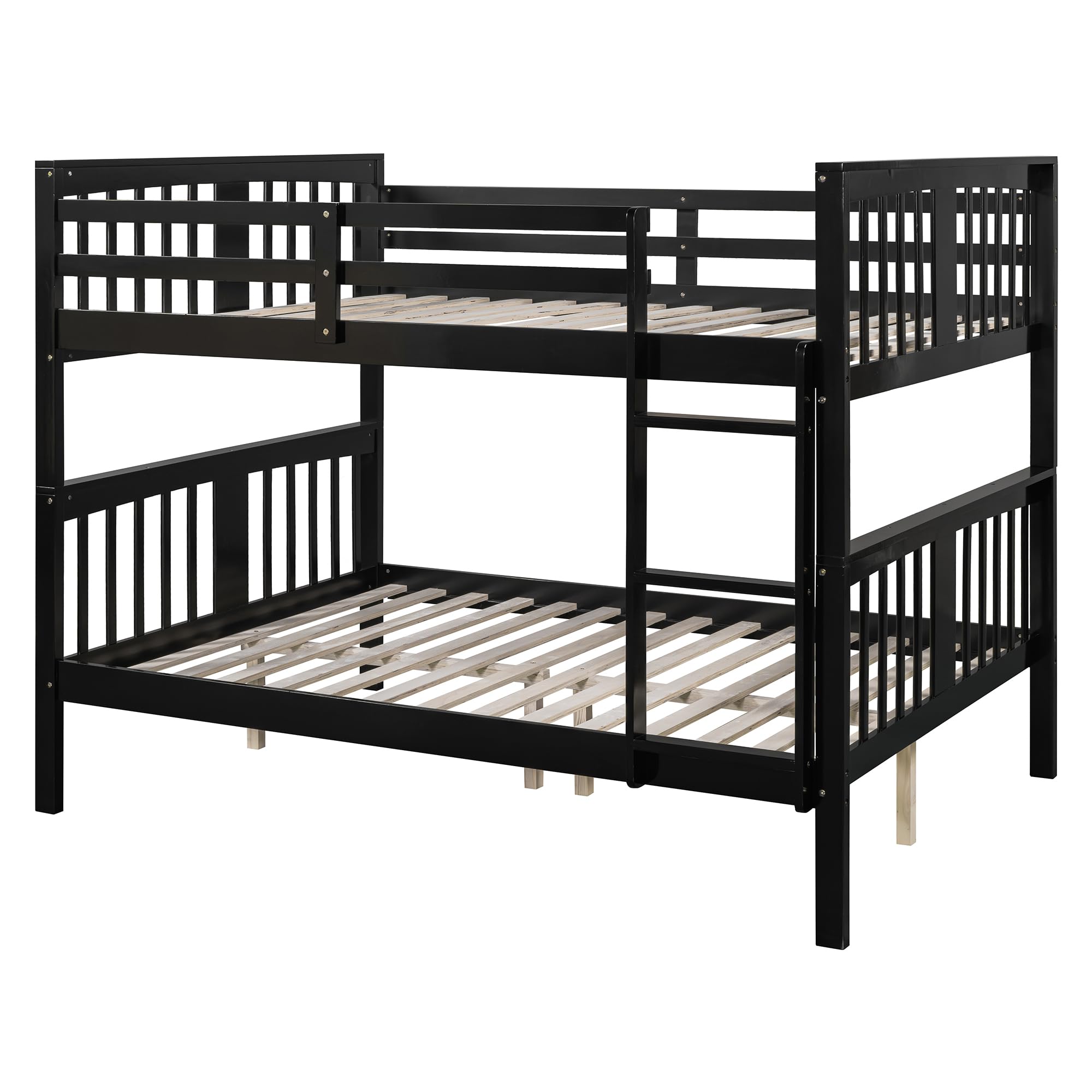 Merax Full Over Full Bunk Bed Convertible to Two Separate Beds, Solid Pine Wood Frame with Safety Guardrail & Headboard, Sturdy Durable Design, for Teens, Espresso
