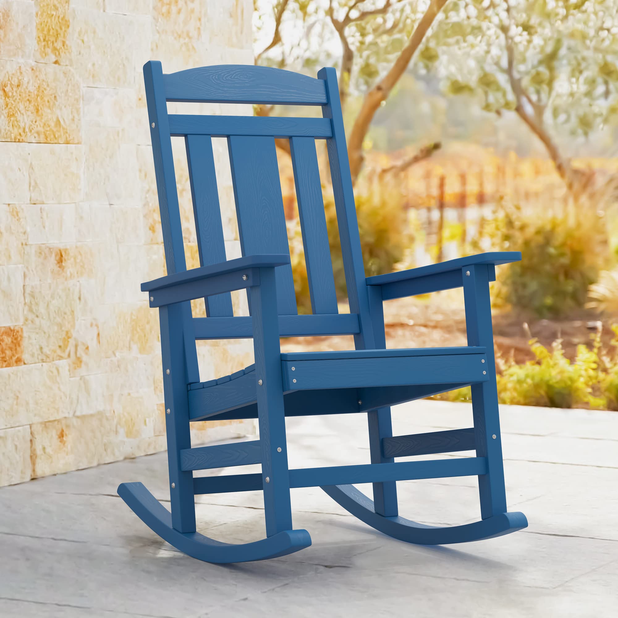 LUE BONA Rocking Chair Outdoor, Weather Resistant HDPS Plastic Rocker Chairs, 350lb Heavy Duty, Oversized Porch Rocker for Adult, High Back Smooth Rocking Chairs for Outdoor & Indoor, Aruba Blue