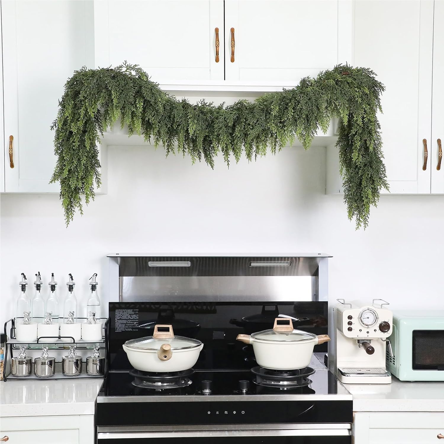 Waydress 1 Pcs 6 Feet Christmas Cedar Garland - Thick & Lush Realistic Artificial Green Faux Cedar Pine Needles Garland for Christmas Winter Home Mantel Fireplace Holiday Party Decor