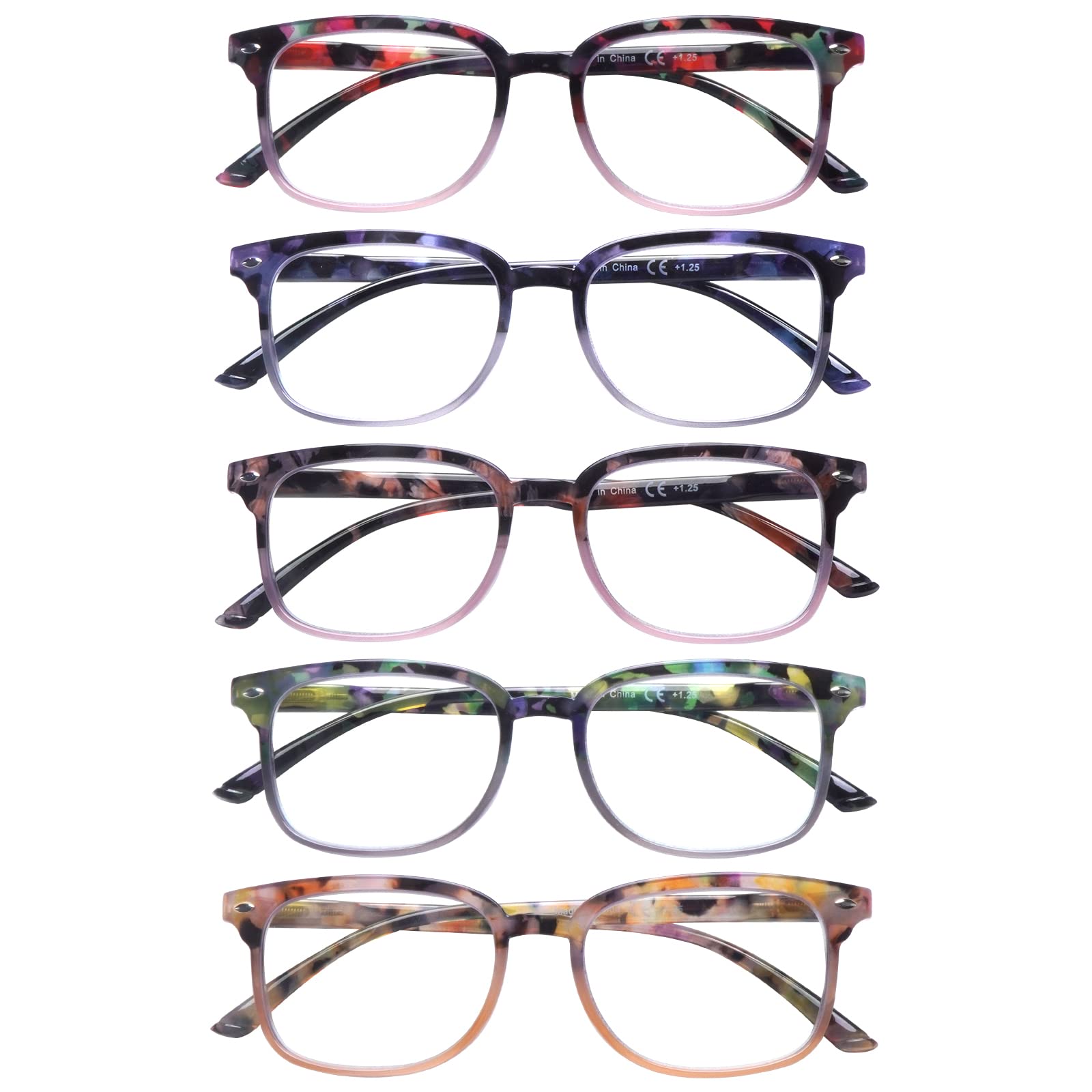 5 Pack Reading Glasses Blue Light Blocking for Women,Computer Readers with Spring Hinge