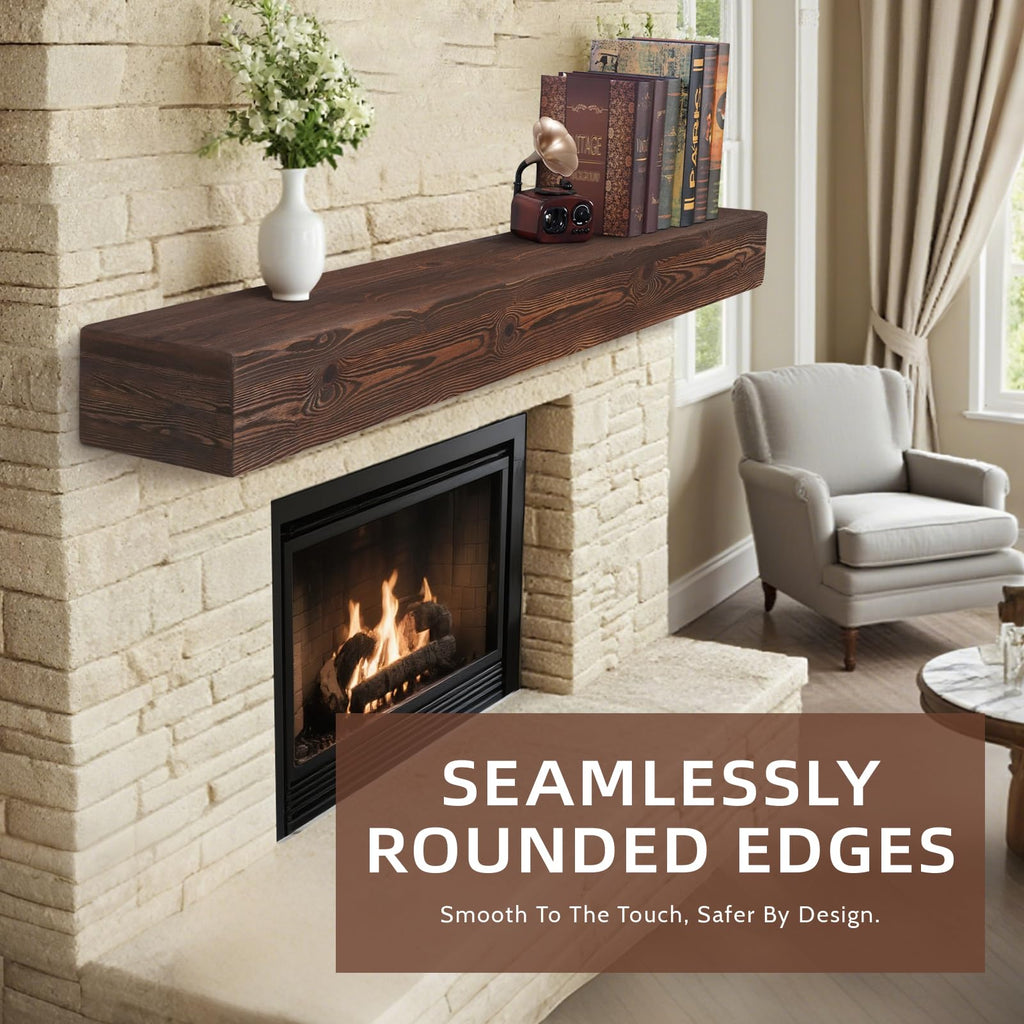 G GOOD GAIN Fireplace Mantel 54inch - Handmade Rustic Wood Mantel for Over Fireplace | Wall Mounted Floating Mantle Shelves for Living Room Decor(Chocolate, 54Lx5Hx8D)