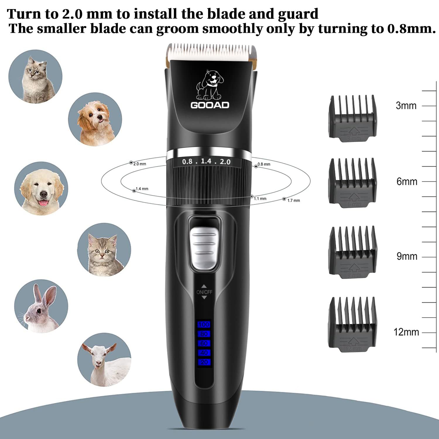 Dog Clippers Grooming Kit and Paw Trimmer,Cordless,Low Noise, Electric Quiet,Rechargeable, Dog Trimmer Grooming, Pet Hair Clippers for Thick Coats,Shaver for Small and Large Dogs Cats(Black)
