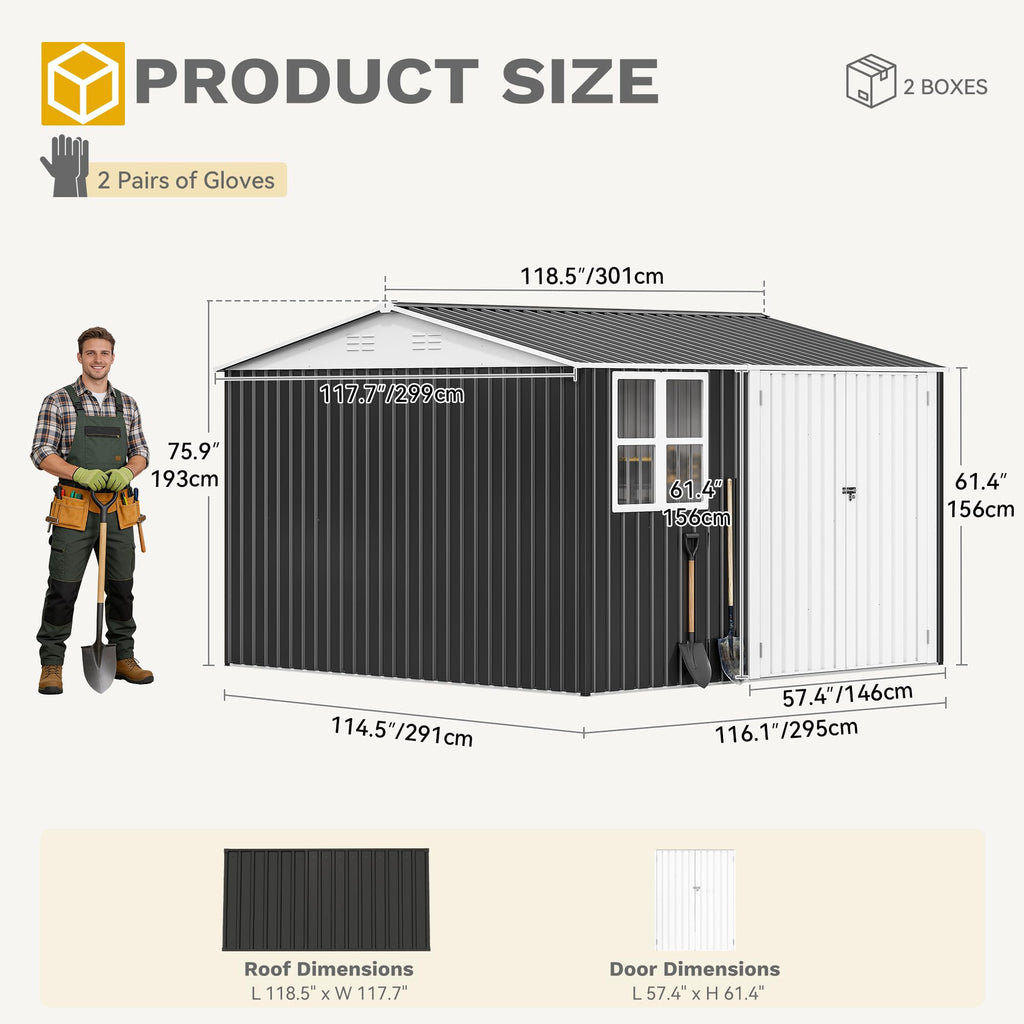 DWVO 6x4ft Outdoor Storage Shed, Lockable Metal Tool Storage Sheds, Waterproof Garden Sheds with Vents for Backyard, Patio, Garage, Lawn, Dark Gray