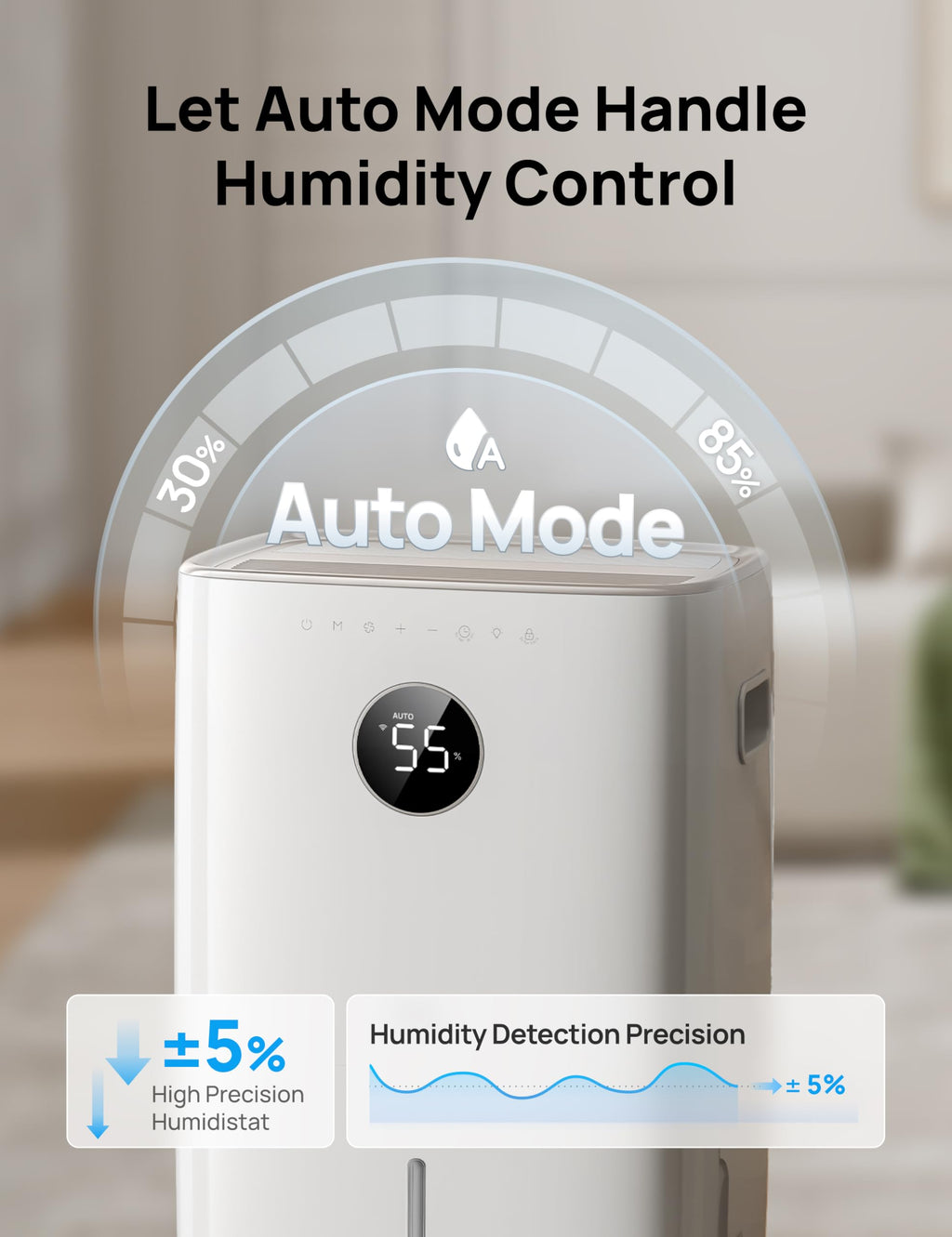 DREO 110-Pint Smart Dehumidifier for Basement, 4500 Ft² for Large Room, 2 Gallon Water Tank, Auto/Comfort/Constant Mode Dehumidifiers for Home, Bedroom, Bathroom, with Drain Hose, Black, 711S