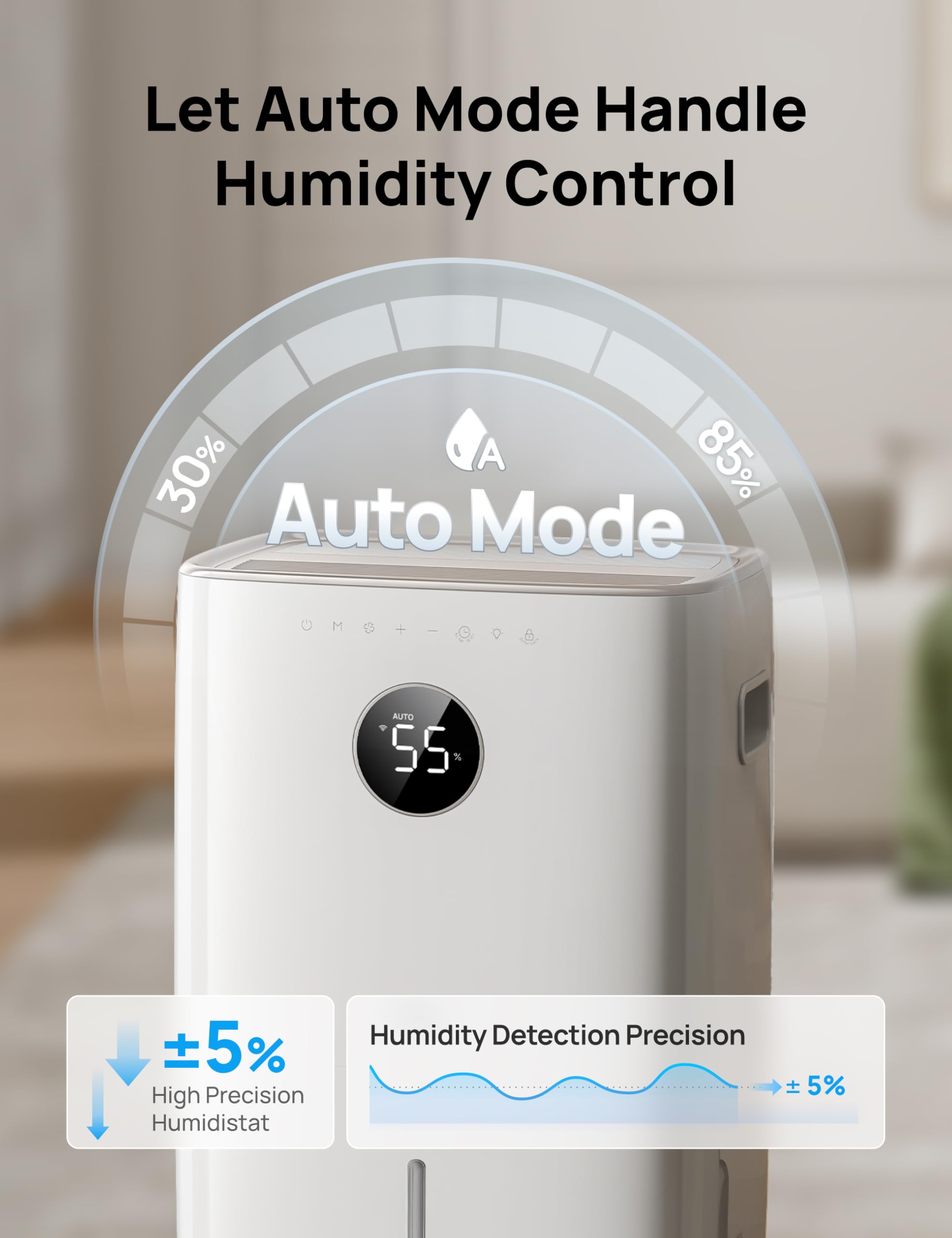 DREO 110-Pint Smart Dehumidifier for Basement, 4500 Ft² for Large Room, 2 Gallon Water Tank, Auto/Comfort/Constant Mode Dehumidifiers for Home, Bedroom, Bathroom, with Drain Hose, Black, 711S