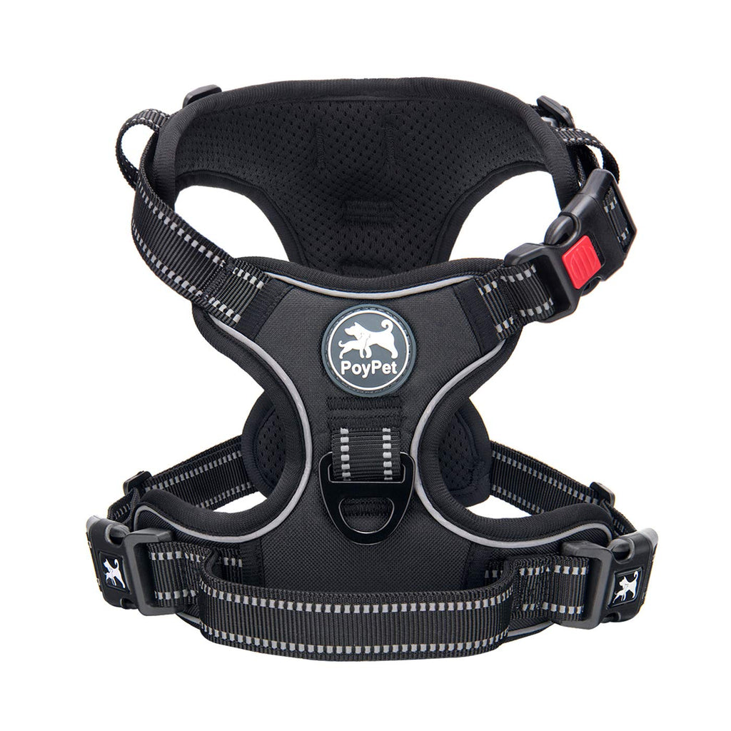 PoyPet No Pull Dog Harness, No Choke Front Lead Dog Reflective Harness, Adjustable Soft Padded Pet Vest with Easy Control Handle for Small to Large Dogs(Black,XS)