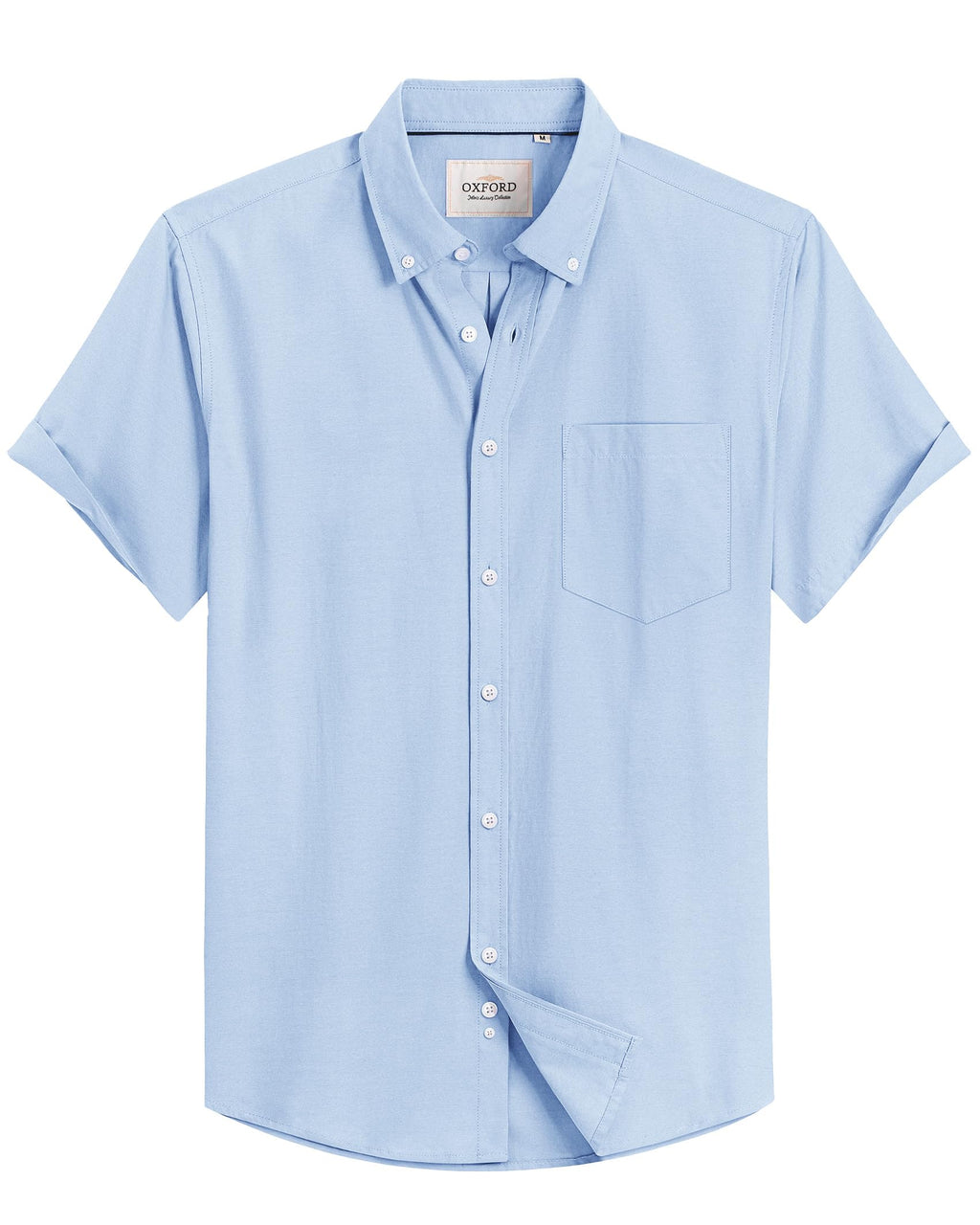 Alimens & Gentle Men's Short Sleeve Oxford Shirt Regular Fit Button Down Collar Shirts with Pocket
