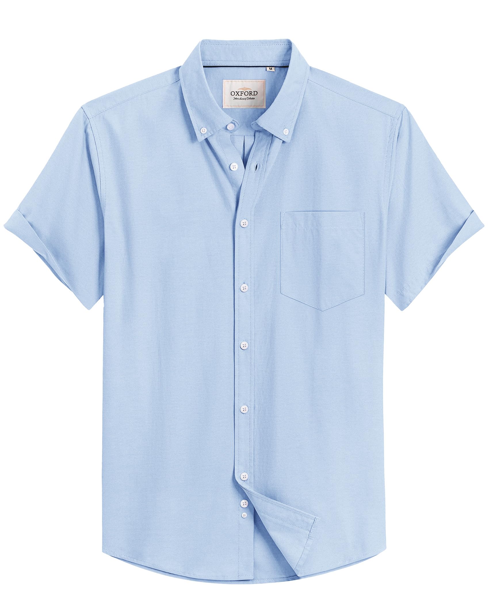 Alimens & Gentle Men's Short Sleeve Oxford Shirt Regular Fit Button Down Collar Shirts with Pocket