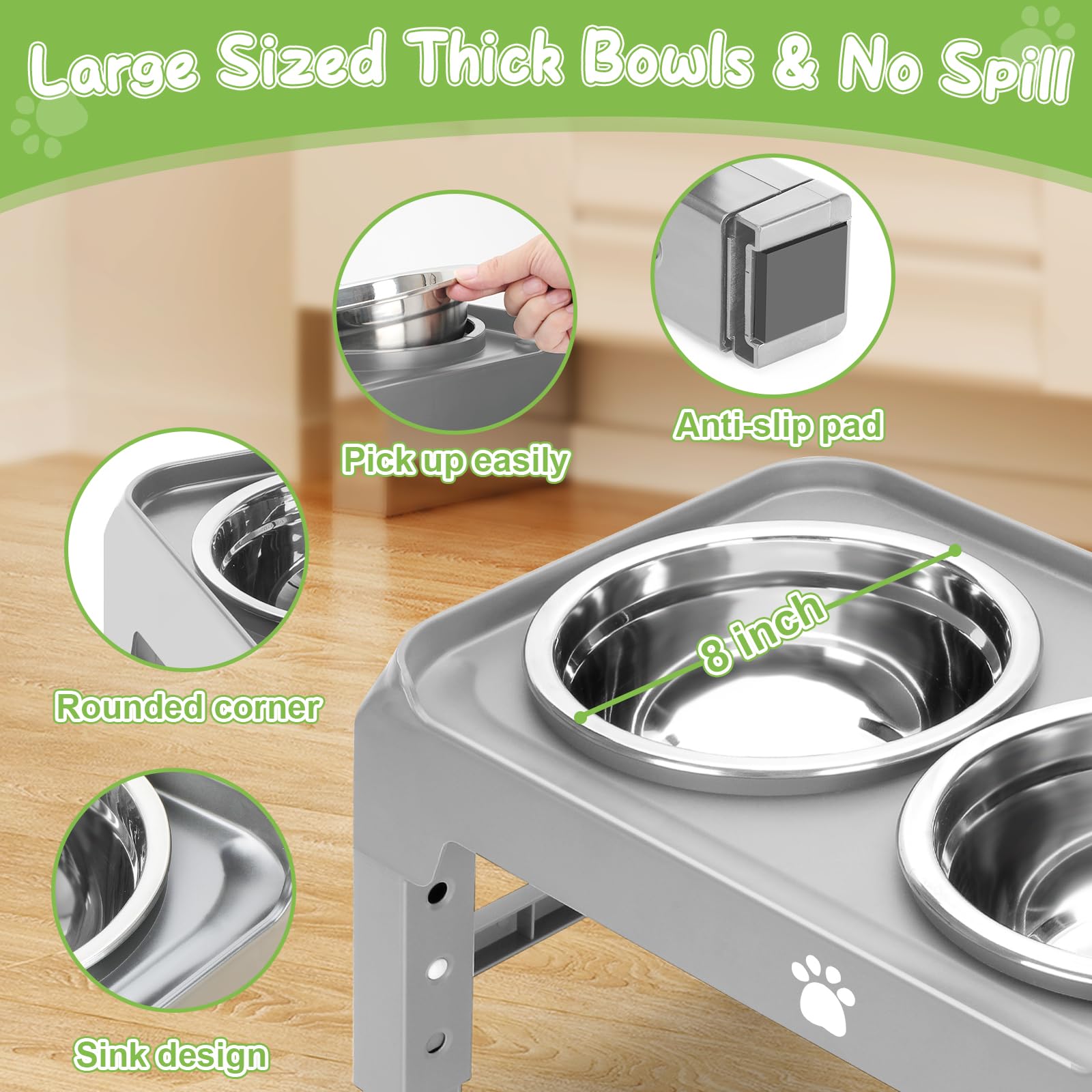 Elevated Dog Bowls 3 Height Adjustable Raised Bowl Stand with 25oz Stainless Steel Dog Food Bowls Anti-Slip for Small Dogs Adjusts to 7.5", 6", 2.75", Black