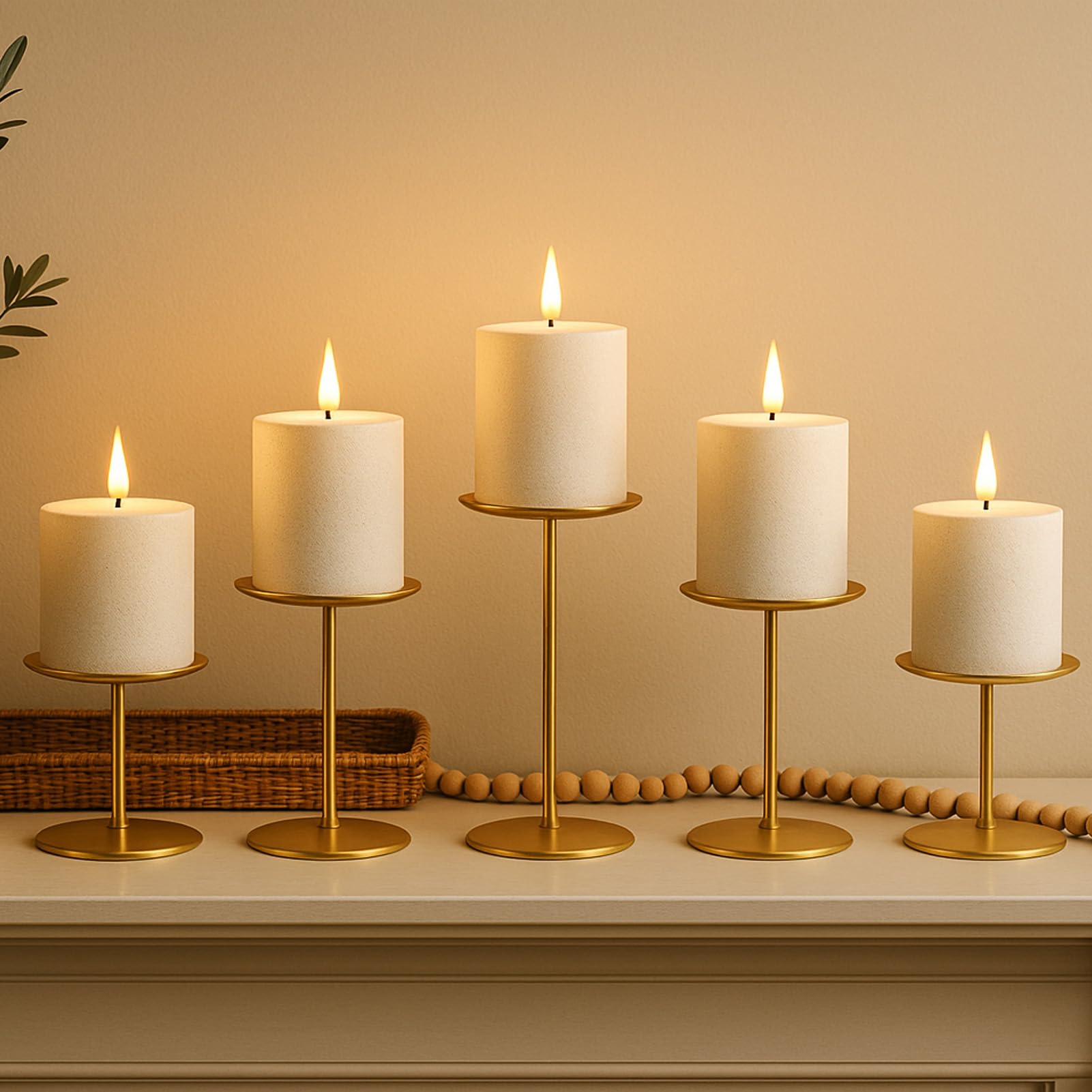 smtyle Modern Black Candle Stand Candelabras, Set of 3 Metal Candleholder Sets for Pillar Candles, Minimalist Farmhouse Decor for Fireplace Mantel & Dining Table Centerpiece