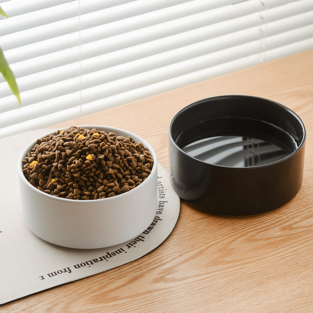 6'' Ceramic Raised Dog Bowl - 30Oz Dog Food & Water Bowl with Elevated Non-Slip Bamboo Stand, Dishwasher & Microwave Safe, Anti Vomiting Heavy Duty Pet Bowl for Small and Medium Dogs, Black