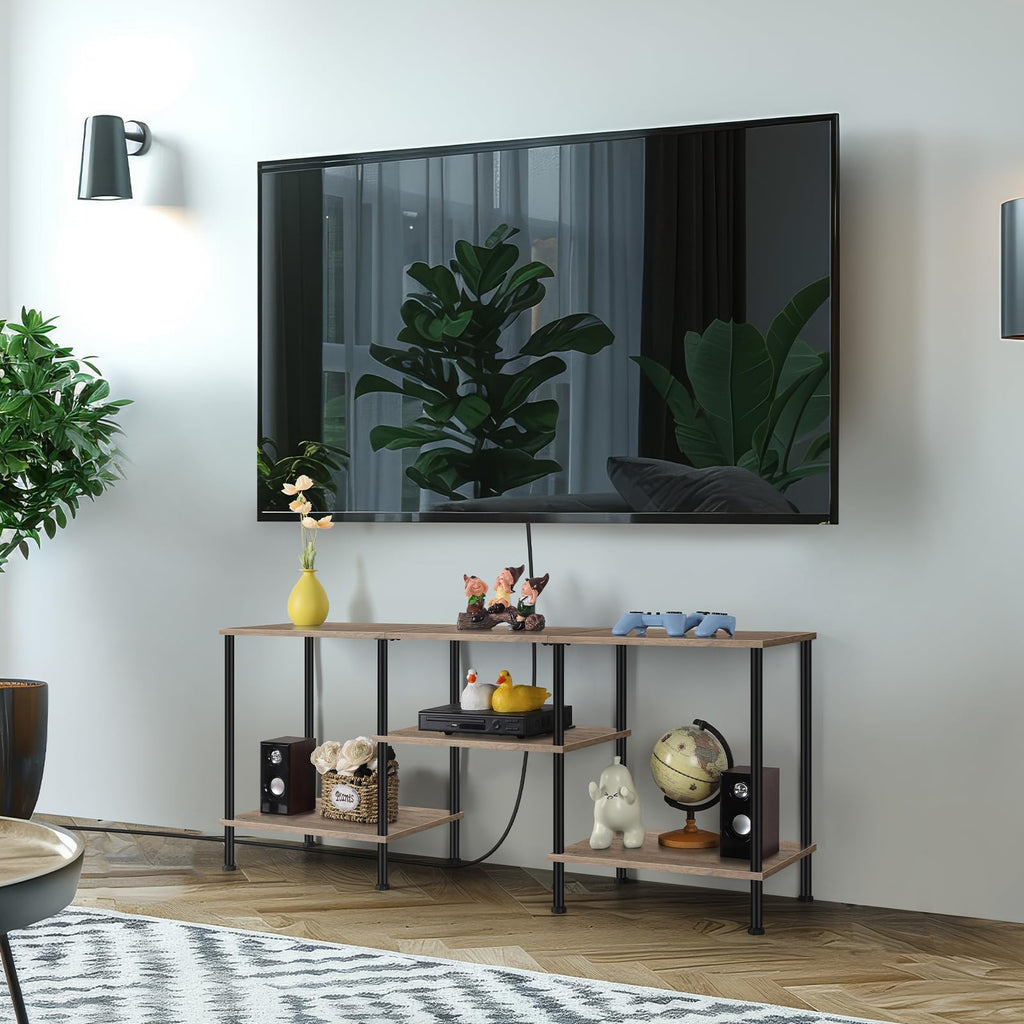 OYEAL Black Bedroom TV Stand with Power Outlets up to 50 inch TV, Small Entertainment Center Stand with Storage Modern Media TV Console Table for Living Room Bedroom