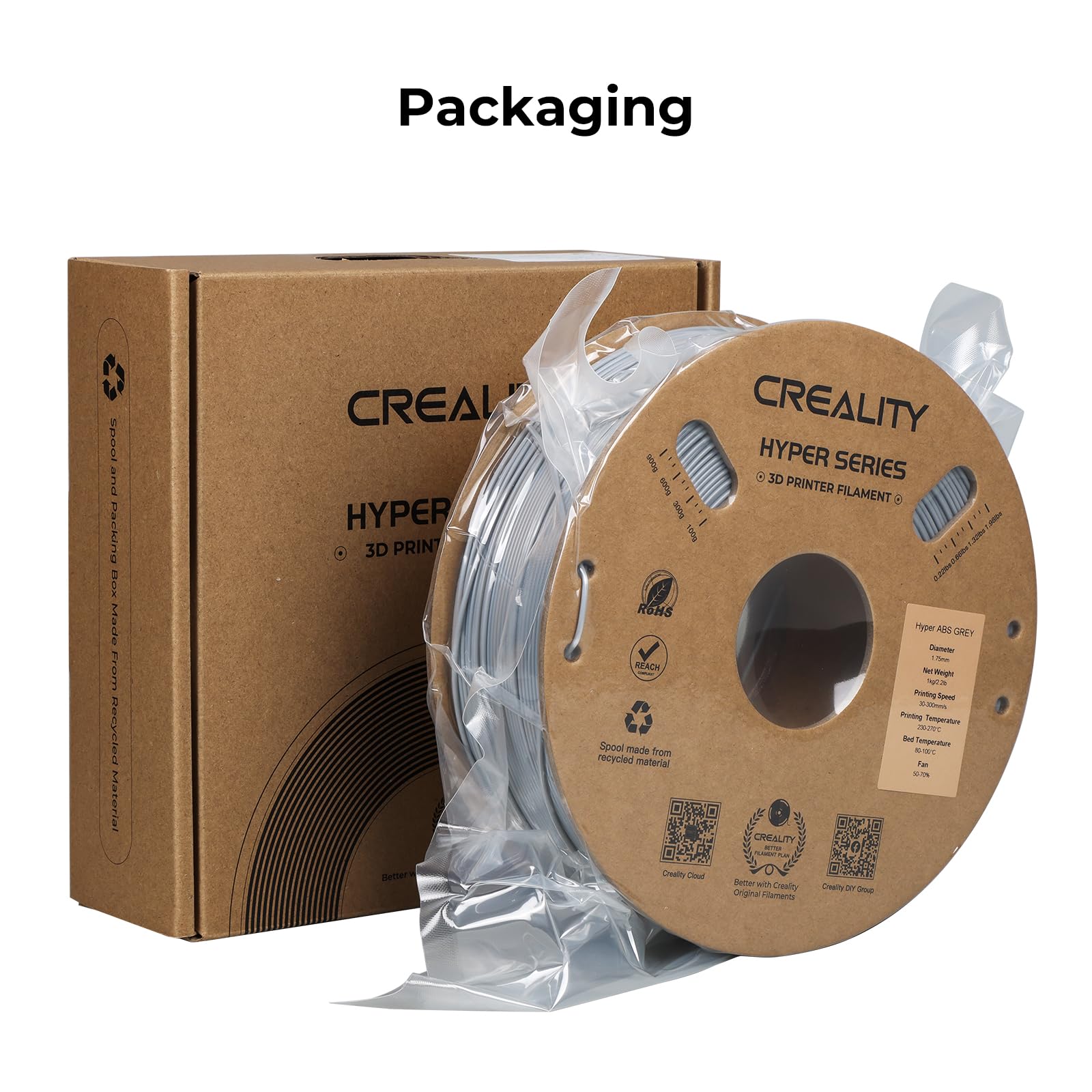 Creality Carbon Fiber PLA Filament 1.75mm 1KG, Hyper PLA-CF for High-Speed Printing 50–300mm/s, Dimensional Accuracy +/- 0.03mm Accuracy,Fits for Most FDM 3D Printers(Black)