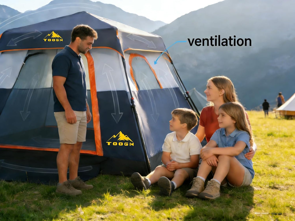 3/4 Person Camping Tent with 1 Door, 4 Windows, and Upgraded Ventilation– Instant Setup, Waterproof, 8'x 8'x 67''Oxford Fabric Floor Pop Up in 60 Seconds Includes Rainfly and Backpack