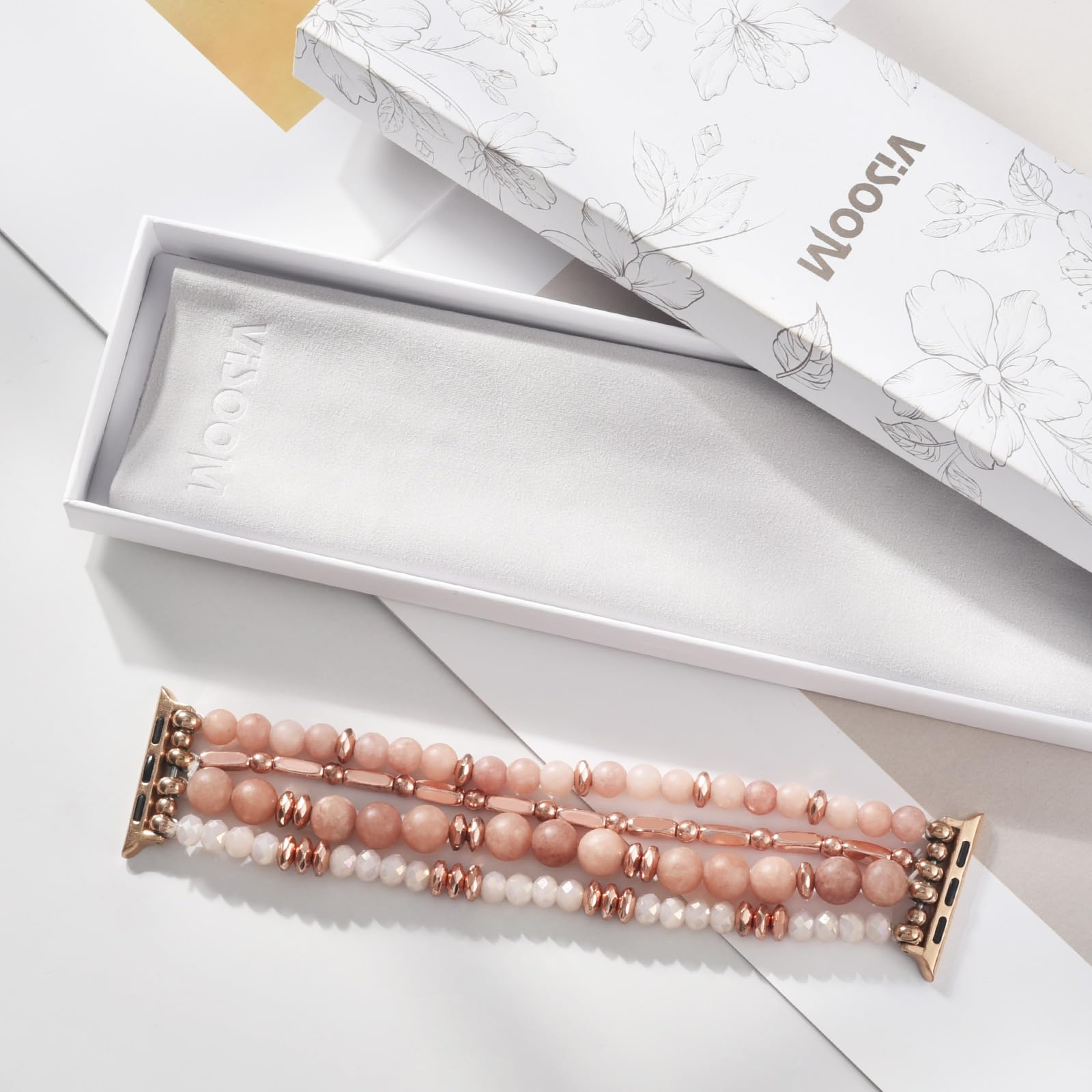 VISOOM Beaded Boho Bracelet Compatible for Apple Watch Band 40mm/38mm/41mm/42mm Series 11 10 9 8 7 SE Series 6/5/4 Women Fashion Cute Handmade Crystal Beads Stretchy Watch Strap for iWatch Bands 3/2/1