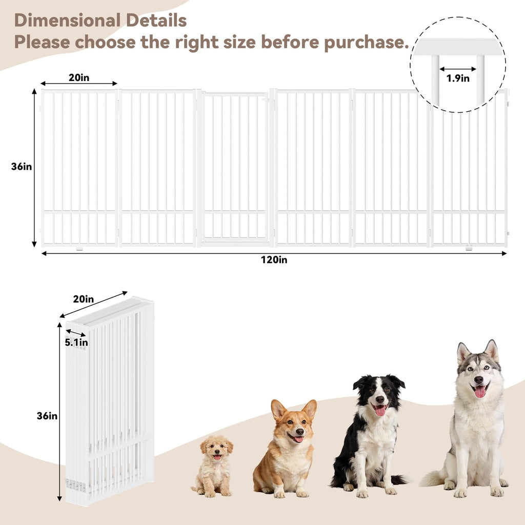 SNUOWU Full Metal Freestanding Dog Gate with Door, 24'' Height Foldable Pet Dog Fence for Indoor & Outdoor, 2 Panels Extra Wide Free Standing SmallDog Gates for Doorways,House,Stairs,Porch,Deck,Yard