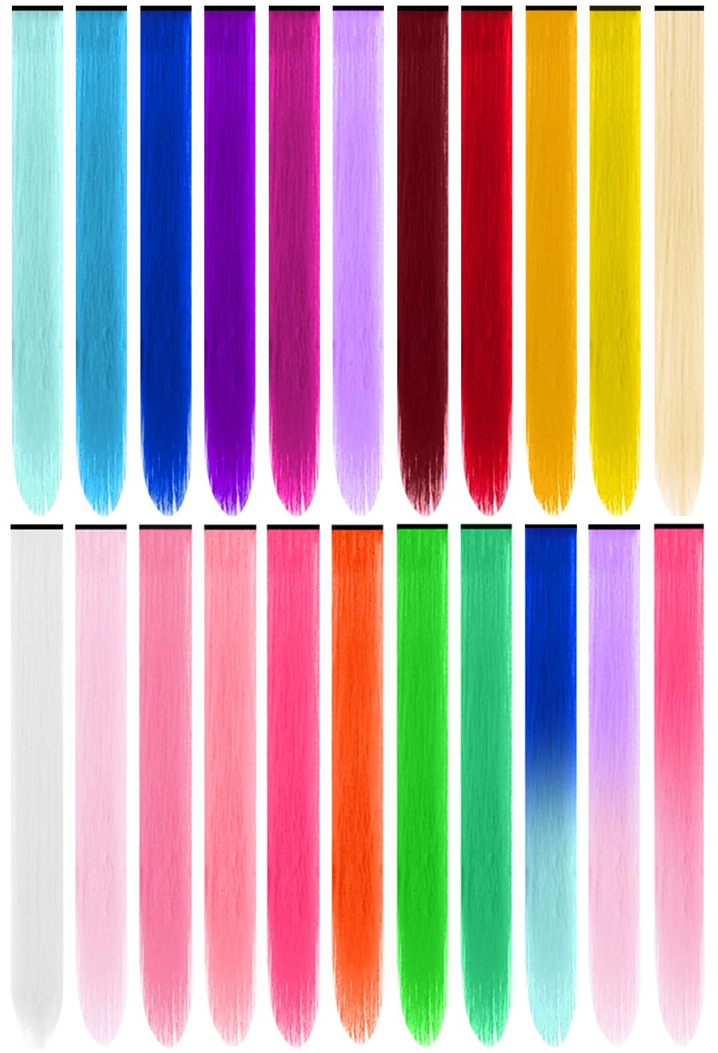 22 inch Colored Hair Extensions,Colorful Clip in Long Straight Synthetic Hair Extensions,Color Party Highlights Hairpieces for Women Girls Cosplay Styling(10 PCS Black)