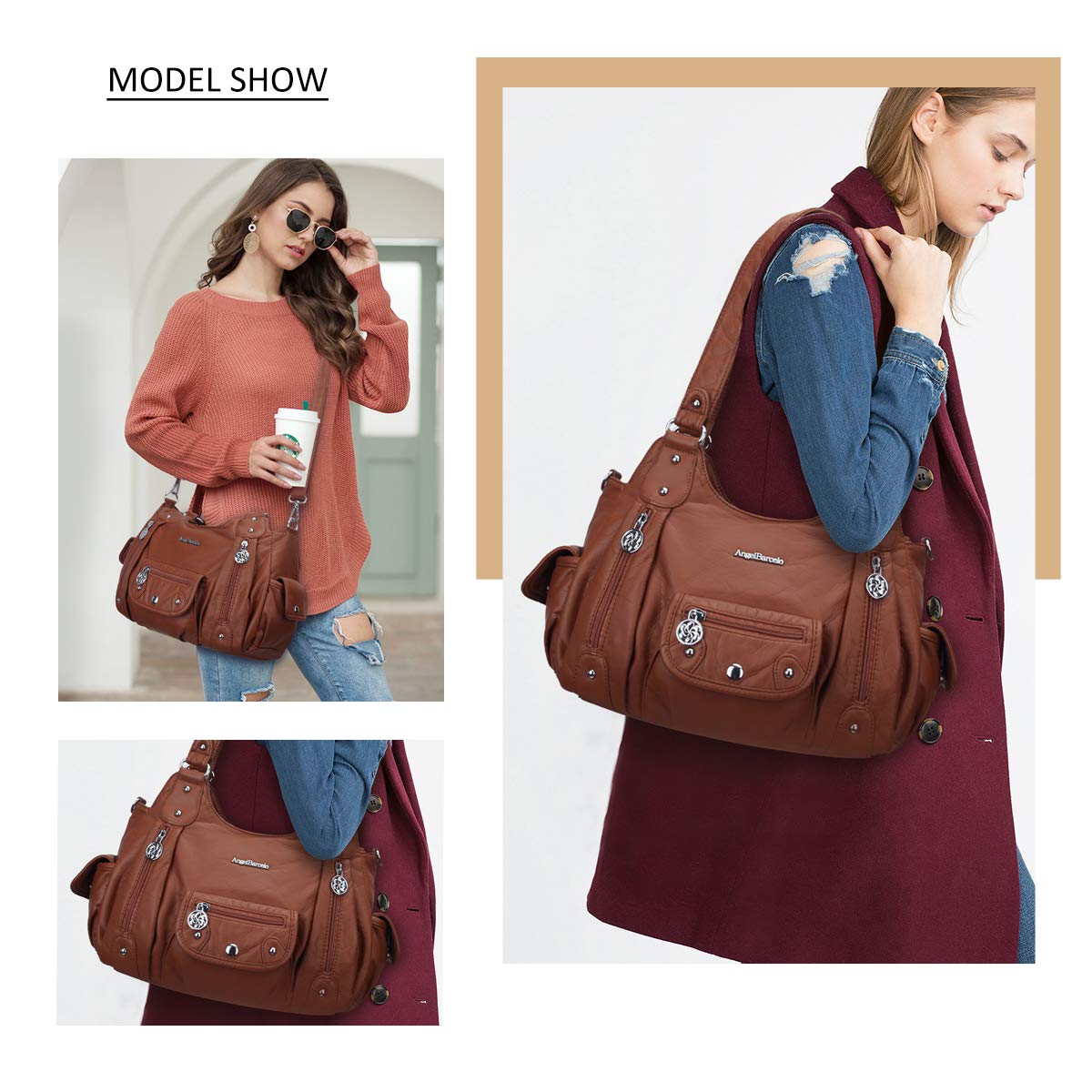 Angel Barcelo Purses for Women Soft PU Leather Shoulder Bag Crossbody Purse and Handbags