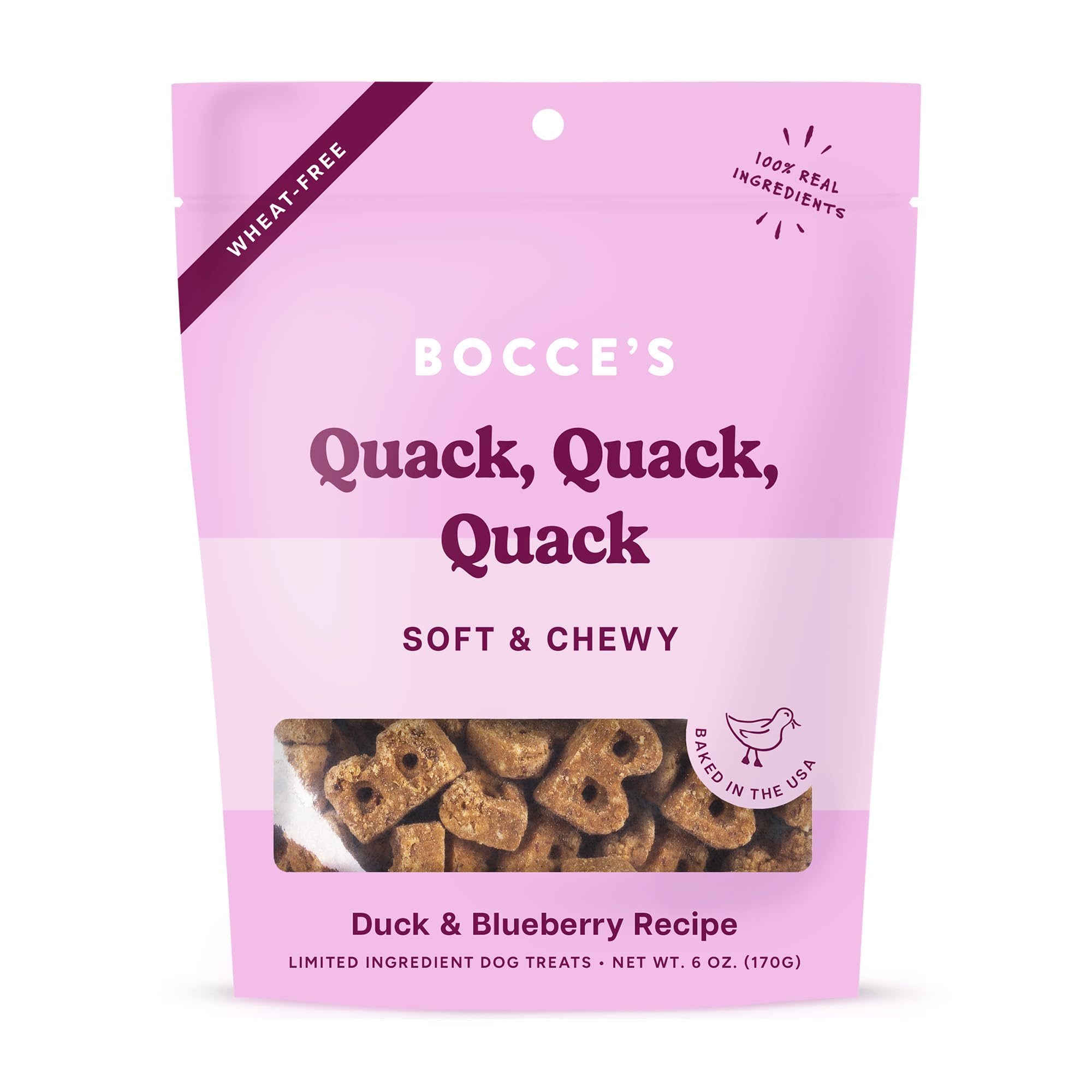 Bocce's Bakery Bac'n Nutty Soft & Chewy Dog Treats, Wheat-Free PB & Bacon Flavored All Natural Limited Ingredient Oven Baked Cookies for Dogs, 6 oz Bag
