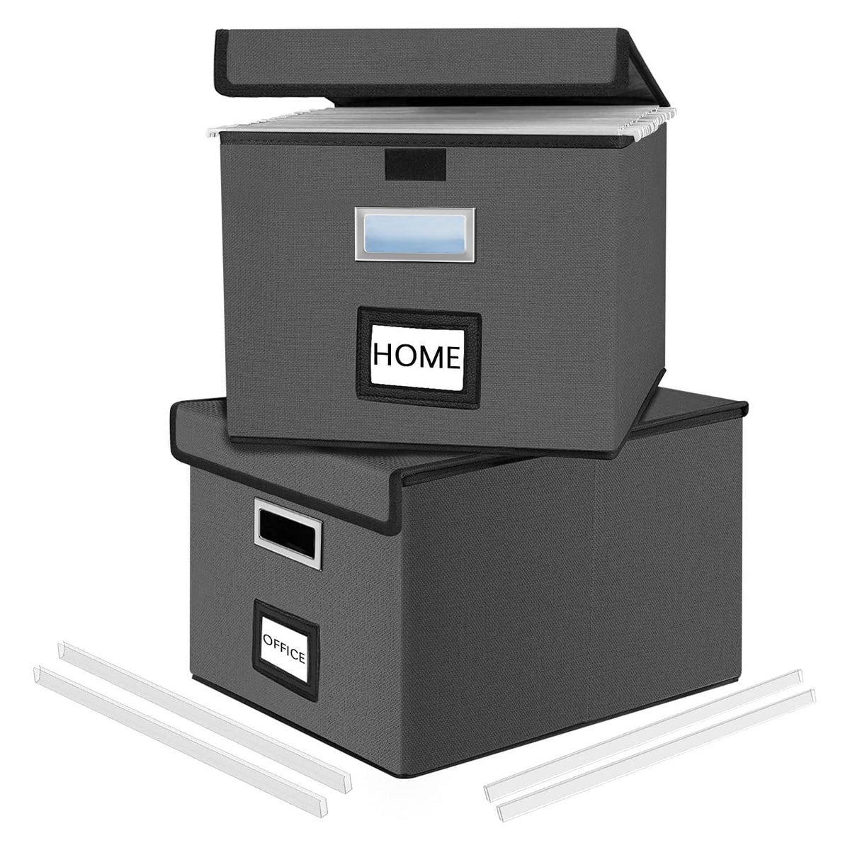 File Organizer Box with Lid, Collapsible Faux Leather Hanging File Folder Box Organizer with Plastic Slides, Decorative Home/Office Filing System Boxes for File and Folders Storage