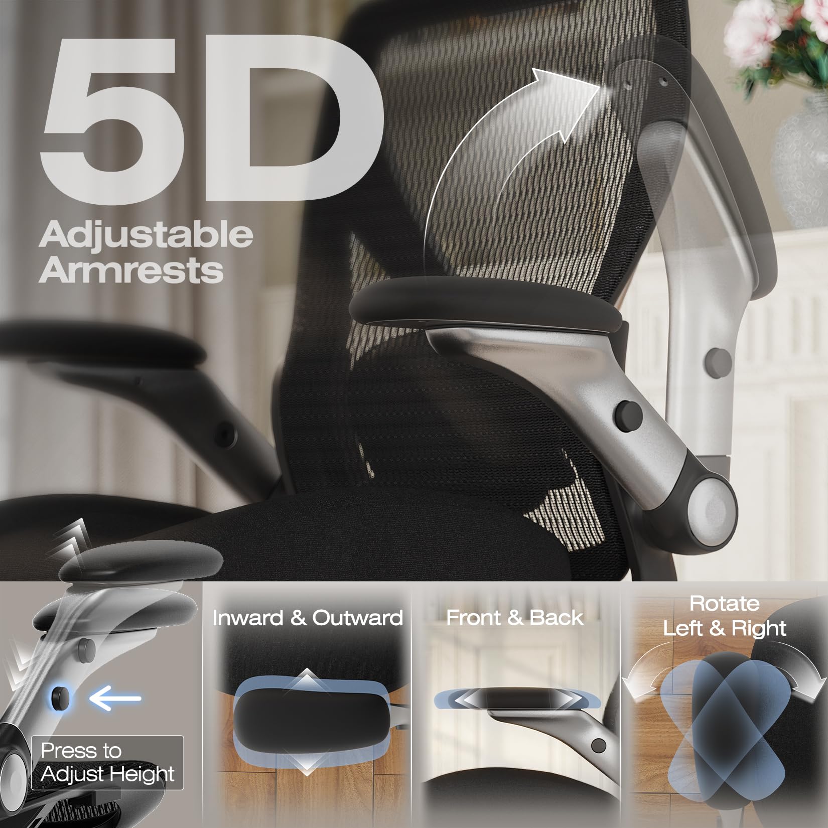 ELABEST X100 Ergonomic Office Chair with Footrest, Big and Tall Home Desk Chair with 5D Flip-Up Arms, Adjustable 3D Lumbar Support,High Back Rolling Computer Chair, Swivel Mesh Chairs (Coffee Break)