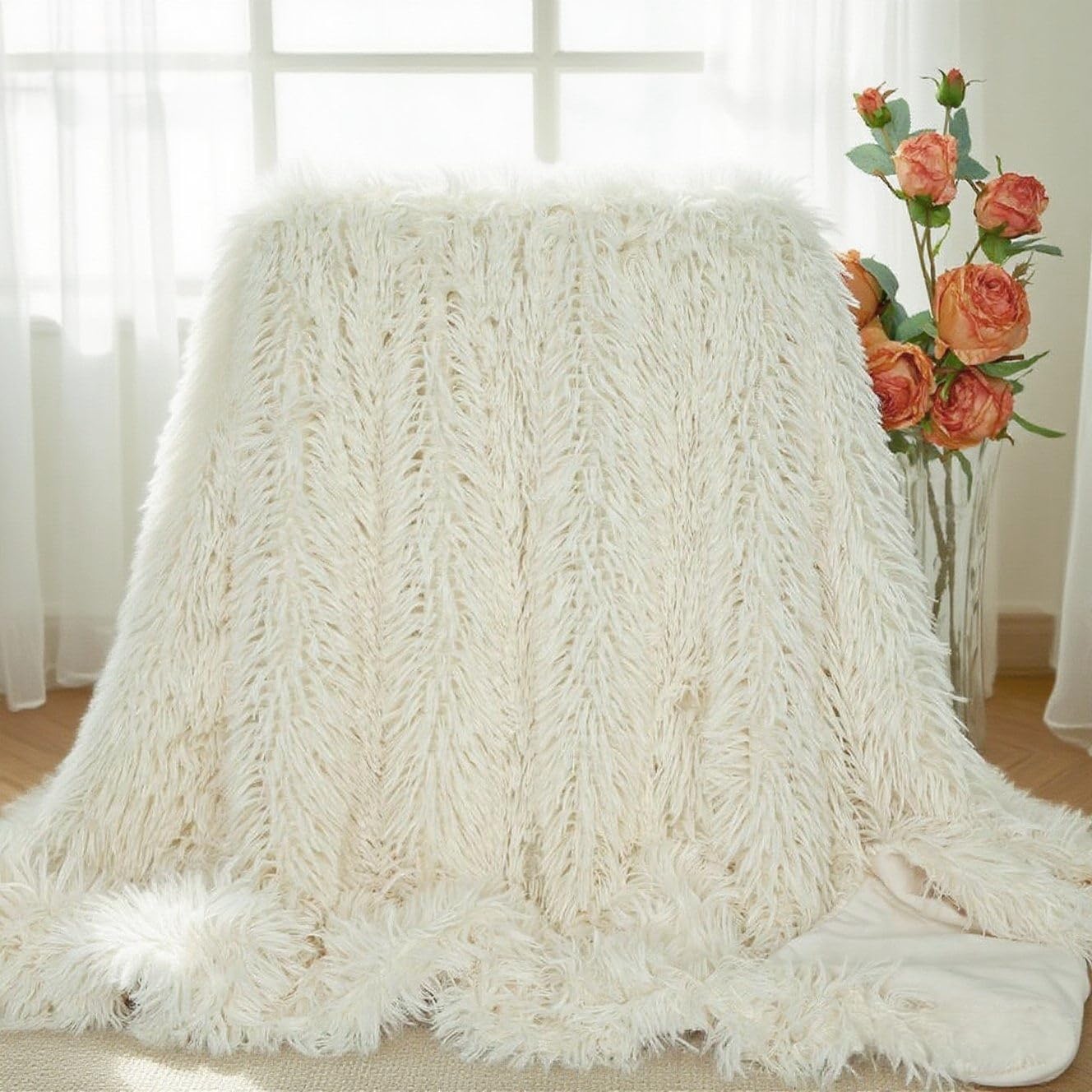Plush Super Soft Blanket Bedding Sofa Cover Furry Fuzzy Fur Warm Throw Qulit Cozy Couch Blanket for Winter (51"x63", Black)