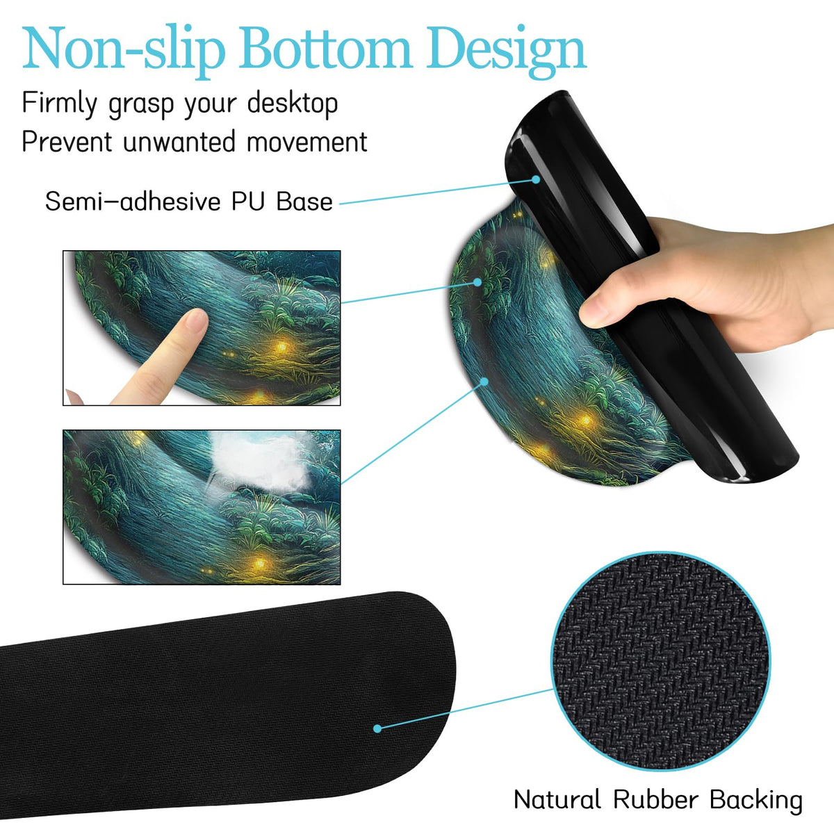 Black Striped Ergonomic Large Desk Mat Set with Wrist Rest