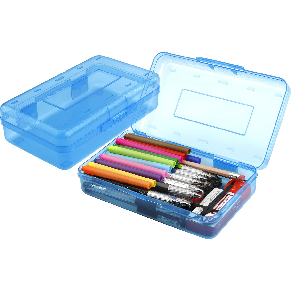 Pencil Case, Pencil Box, Clear Pencil Case, 3 Pack Plastic Pencil Case, Large Capacity Pencil Case, Crayon Box with Snap-tight Lid Stackable Design, Plastic Storage Box for School Office Supplies