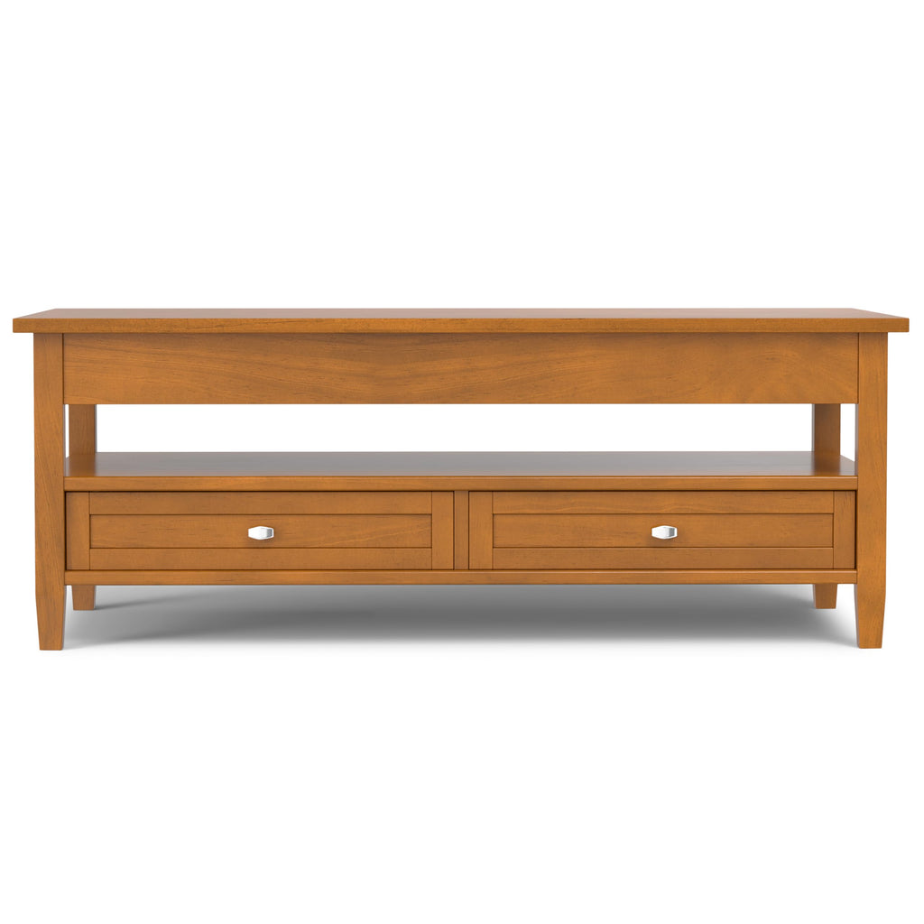 SIMPLIHOME Warm Shaker Coffee Table - 48 inch Wide Solid Wood Coffee Table in Black, Transitional Living Room Table with 2 Drawers, Open Shelf, Shaker Fronts and Tapered Legs