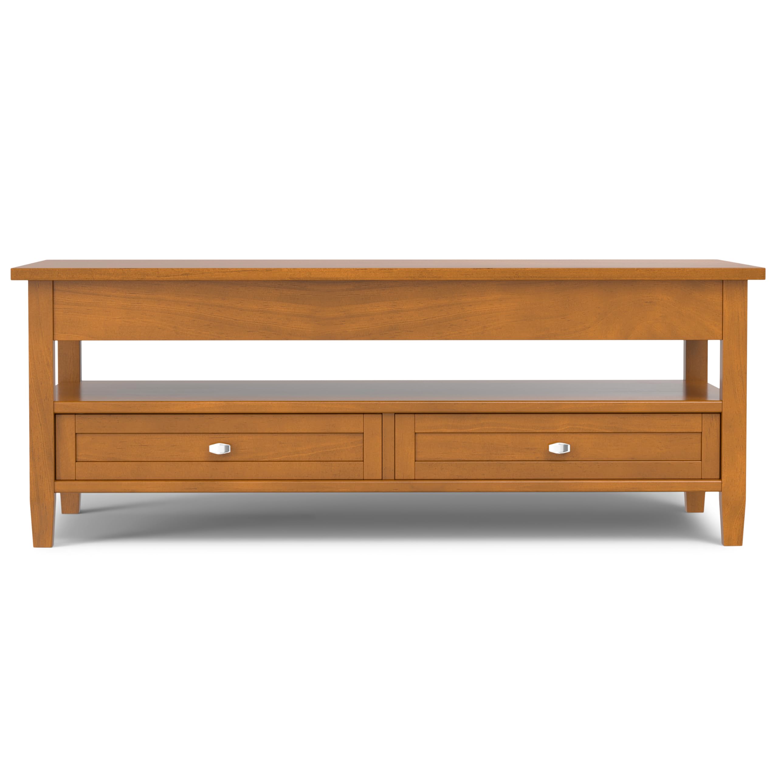 SIMPLIHOME Warm Shaker Coffee Table - 48 inch Wide Solid Wood Coffee Table in Black, Transitional Living Room Table with 2 Drawers, Open Shelf, Shaker Fronts and Tapered Legs