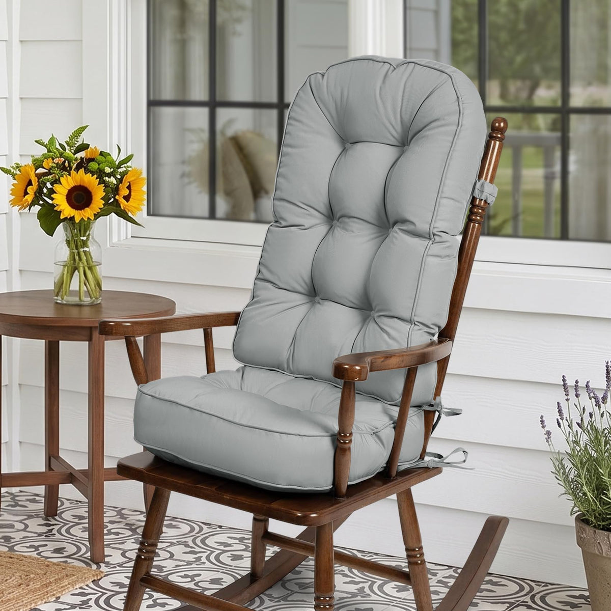 mudilun Rocking Chair Cushion - Non-Slip Tufted 4-Inch Thickened Rocking Chair Cushions with Ties Indoor/Outdoor Wooden Rocking Chair Pad for Living Rooms, Bedrooms, and Balconies