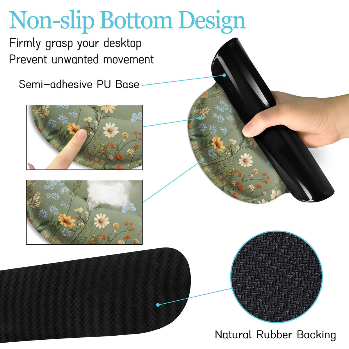 Black Striped Ergonomic Large Desk Mat Set with Wrist Rest