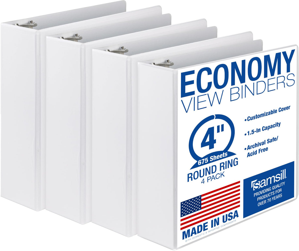 Samsill 1 Inch 3 Ring Binders, Economy Round Ring, Clear View Cover, 200 Sheet Capacity - for School, Home, Office - Blue, 4 Pack