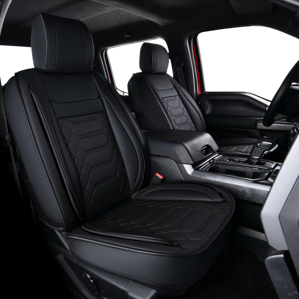 RISINGSTAR Silverado Sierra Front Seat Covers Faux Leather, Fit for 2007-2026 Chevy Silverado GMC Sierra 1500/2500HD/3500HD Crew Double Regular Cab(Front Pair, Black 2 pcs)
