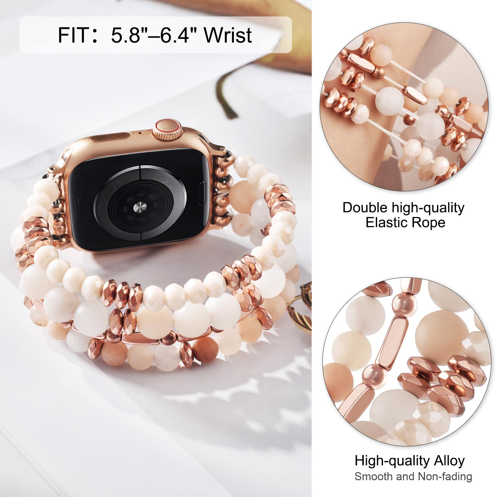 VISOOM Beaded Boho Bracelet Compatible for Apple Watch Band 40mm/38mm/41mm/42mm Series 11 10 9 8 7 SE Series 6/5/4 Women Fashion Cute Handmade Crystal Beads Stretchy Watch Strap for iWatch Bands 3/2/1