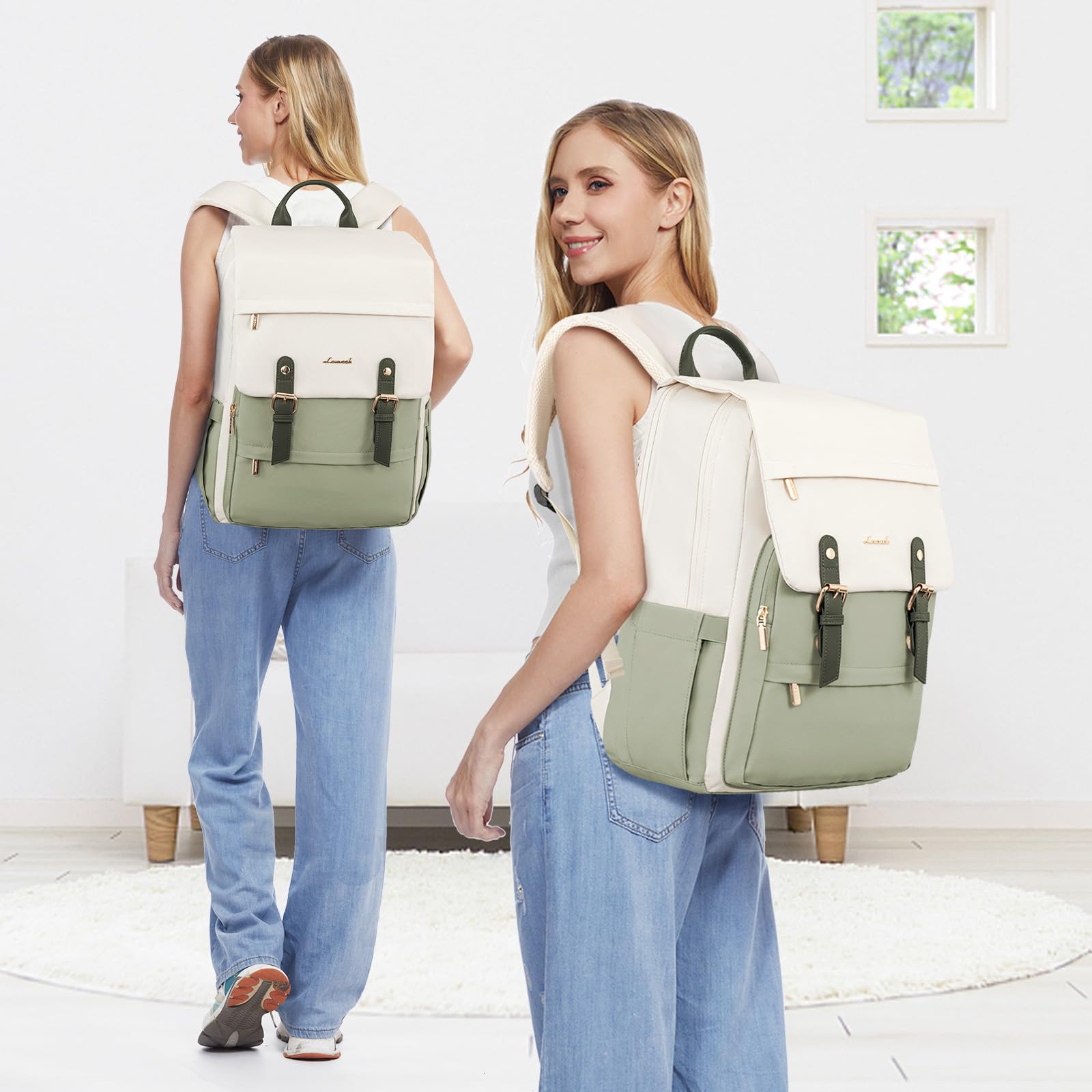 LOVEVOOK Laptop Backpack for Women, 15.6 Inch Vintage Travel Backpack Purse – Airline Approved Large Computer Bag, Lightweight for Nurse Teacher