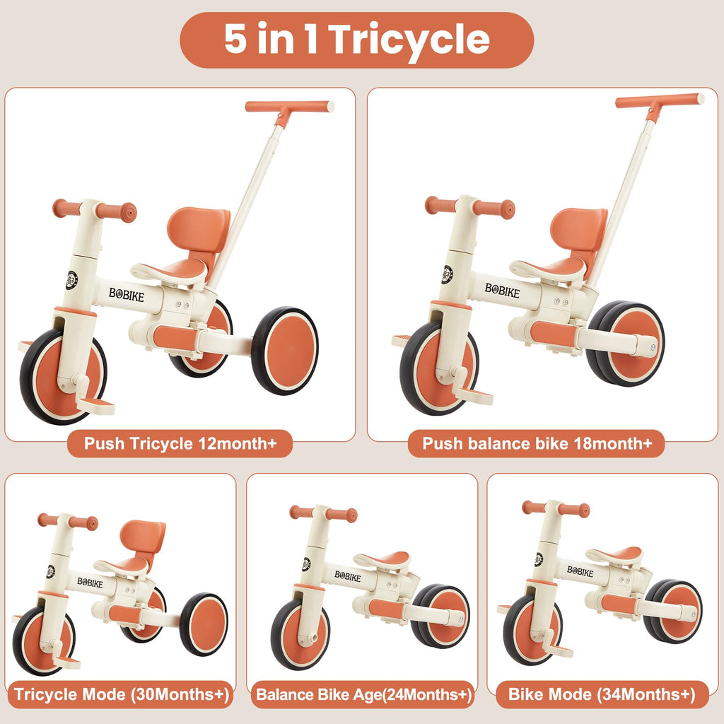 Toddler Bike with Push Handle,Tricycles for 1 to 3 Years Old, Toddler Tricycle with Push Handle for Boy Girl, Baby Balance Bike with Adjustable Seat Height and Removable Pedal (Black)