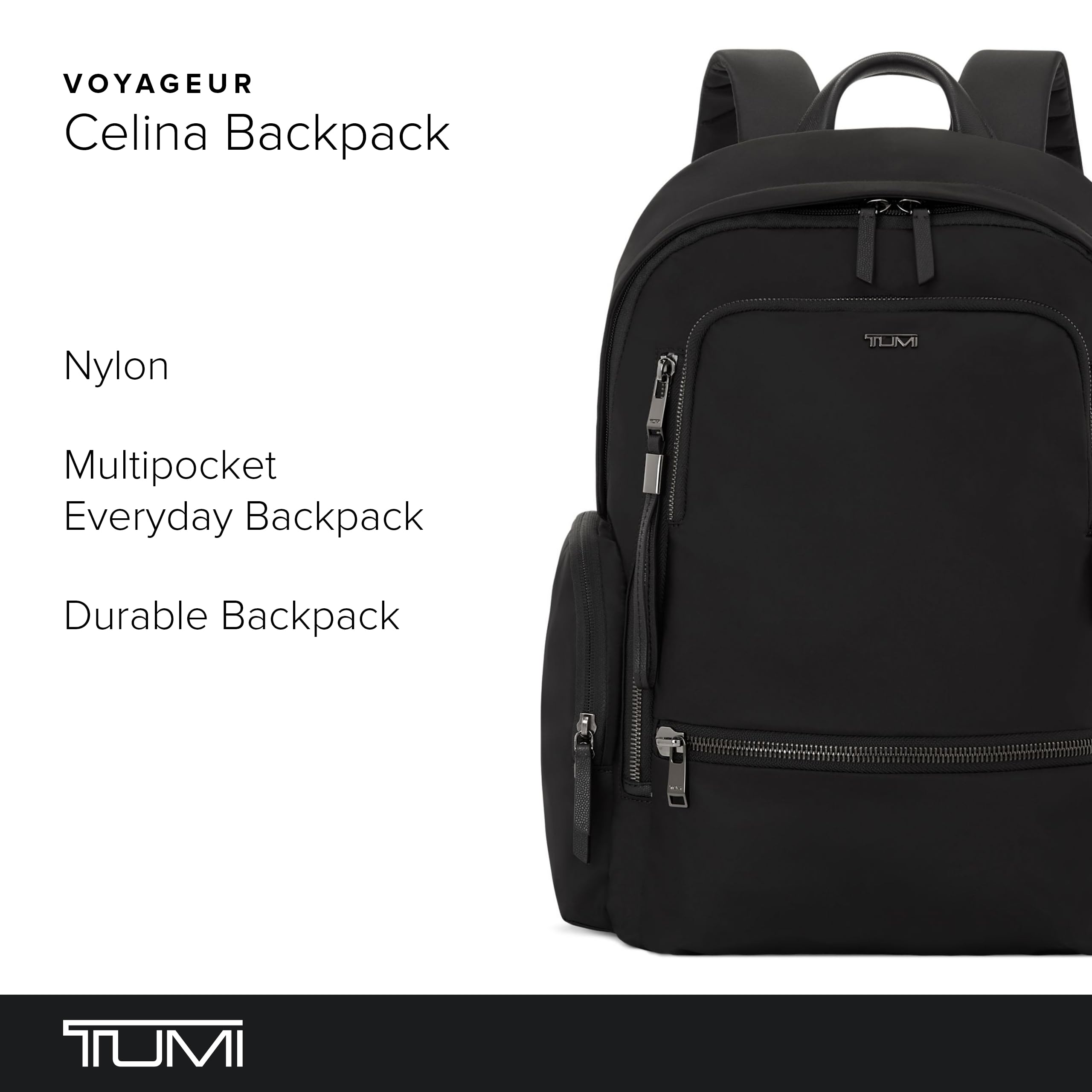 TUMI - Voyageur Celina Backpack - Women's Work and Travel Bag - 16.0" X 10.6" X 6.5" - Holds Up to 16" Laptop - Black & Gold Hardware