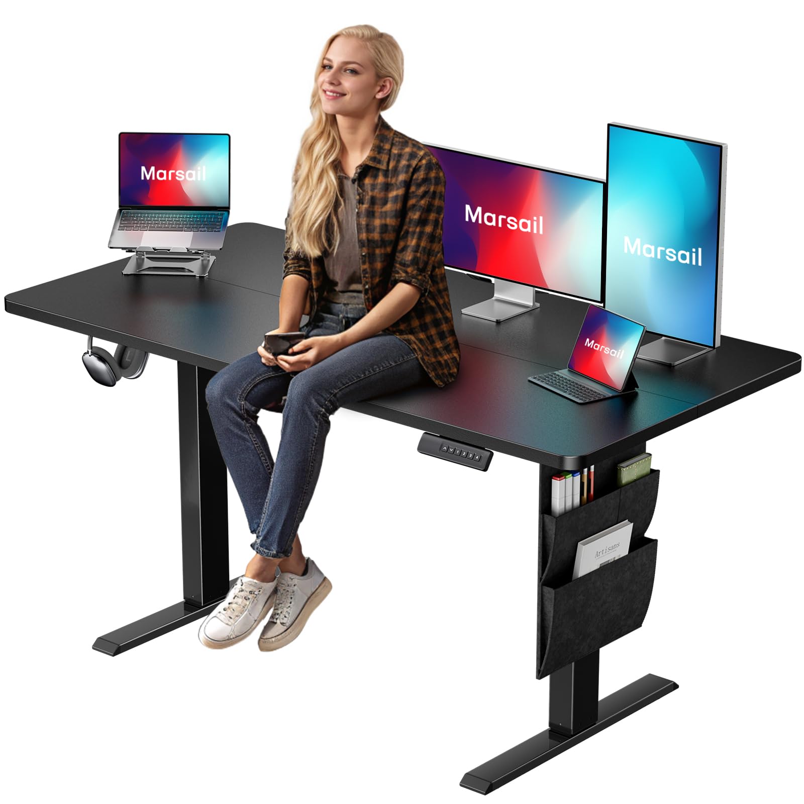Marsail Standing Desk,Home Office Adjustable Heights Desk,Stand Up Desk,63x24 Inches Desktop Sit Stand Gaming Computer Desk for Study,Writing with 4 Memory Presets,Headphone Hook,Cable Organizer