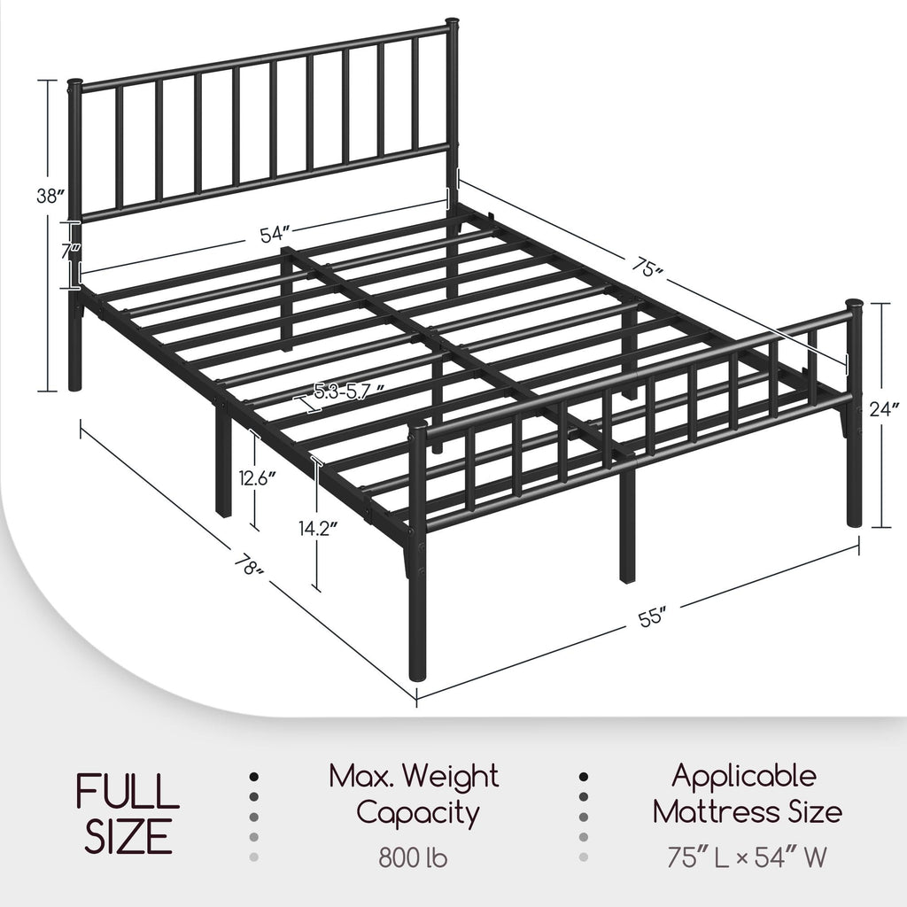 Yaheetech Twin Bed Frame Metal Platform Bed Frame Mattress Foundation with Spindle Headboard & Footboard/No Box Spring Needed/14 Inch Underbed Storage/Firm Support & Easy Set up Structure, Black