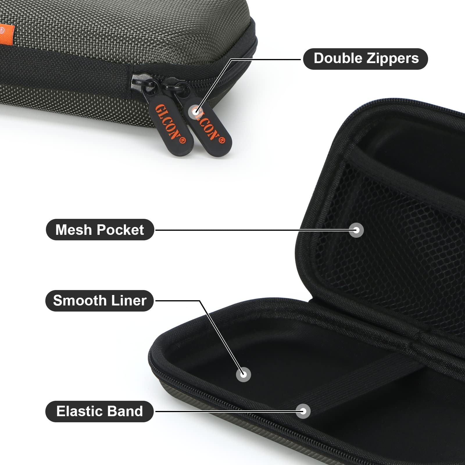 External Hard Drive Case - GLCON Shockproof EVA Carrying Case for WD My Passport Element Seagate Expansion Backup Toshiba 1TB 2TB 4TB - High Protection Portable Travel Electronic Power Bank Bag