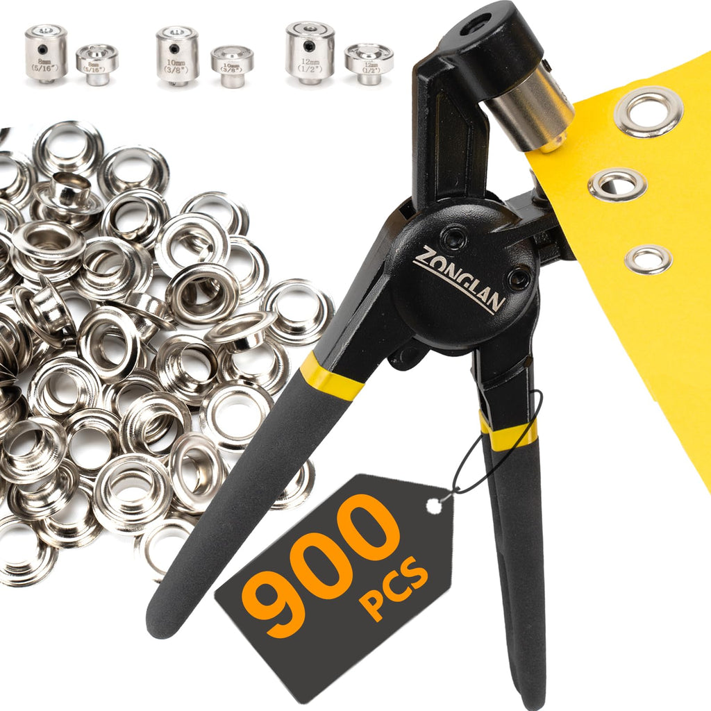 Heavy Duty Grommet Tool Kit with 1/2 Inch Die and 300 Sets of 12MM Grommets,Handheld Manual Eyelet Tool Rivet Press Punch Pliers for Leather Canvas Fabric