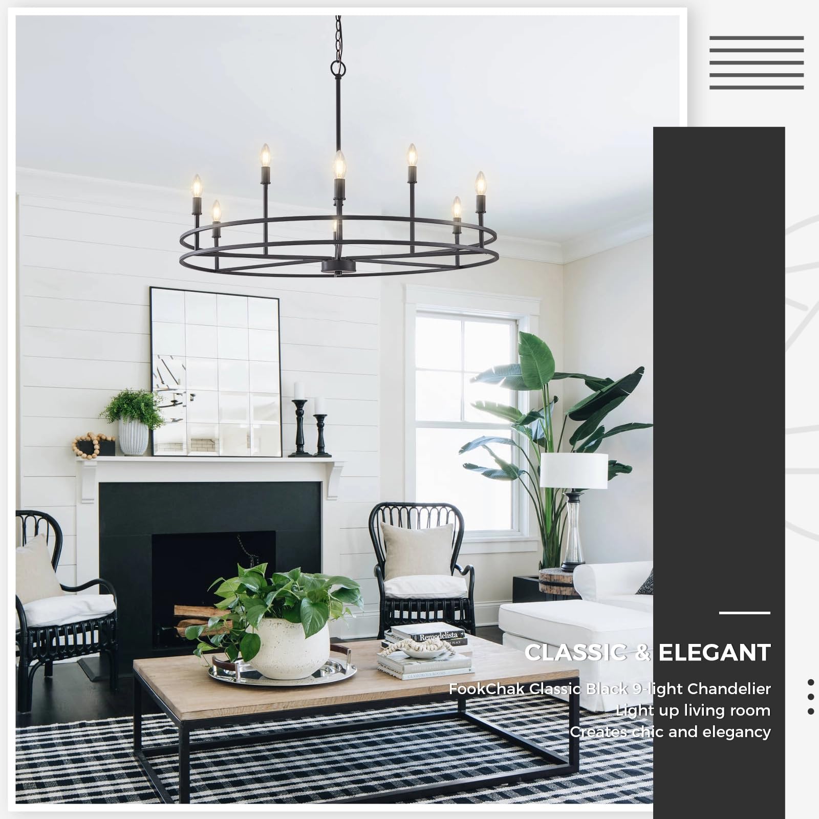 Black Chandelier 6-Light Dining Room Chandelier Kitchen Chandeliers Over Table Round Living Room Chandelier Light Fixture for Bedroom, Kitchen, Foyer