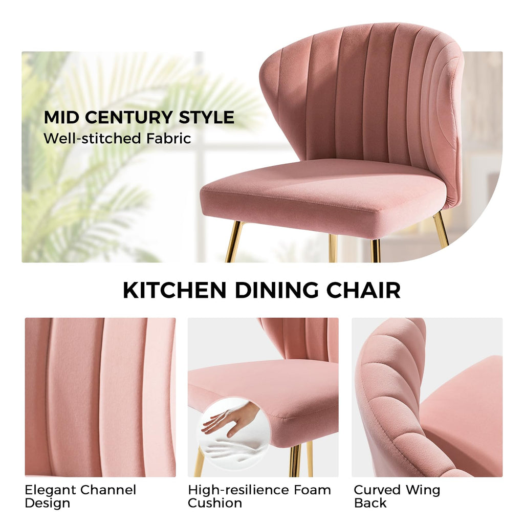 HULALA HOME Velvet Dining Chairs, Modern Small Armless Accent Chair with Gold Metal Legs, Living Room Upholstered Cute Side Chair, Elegant Tufted Back Vanity Chair for Bedroom, Auburn