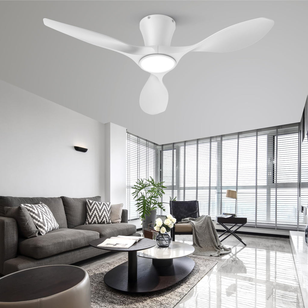 TALOYA Ceiling Fans with Lights,42 inch Modern Low Profile Ceiling Fan with Light and Remote Control, Flush Mount, 3CCT, White Ceiling Fan for Bedroom Living Room and Patio