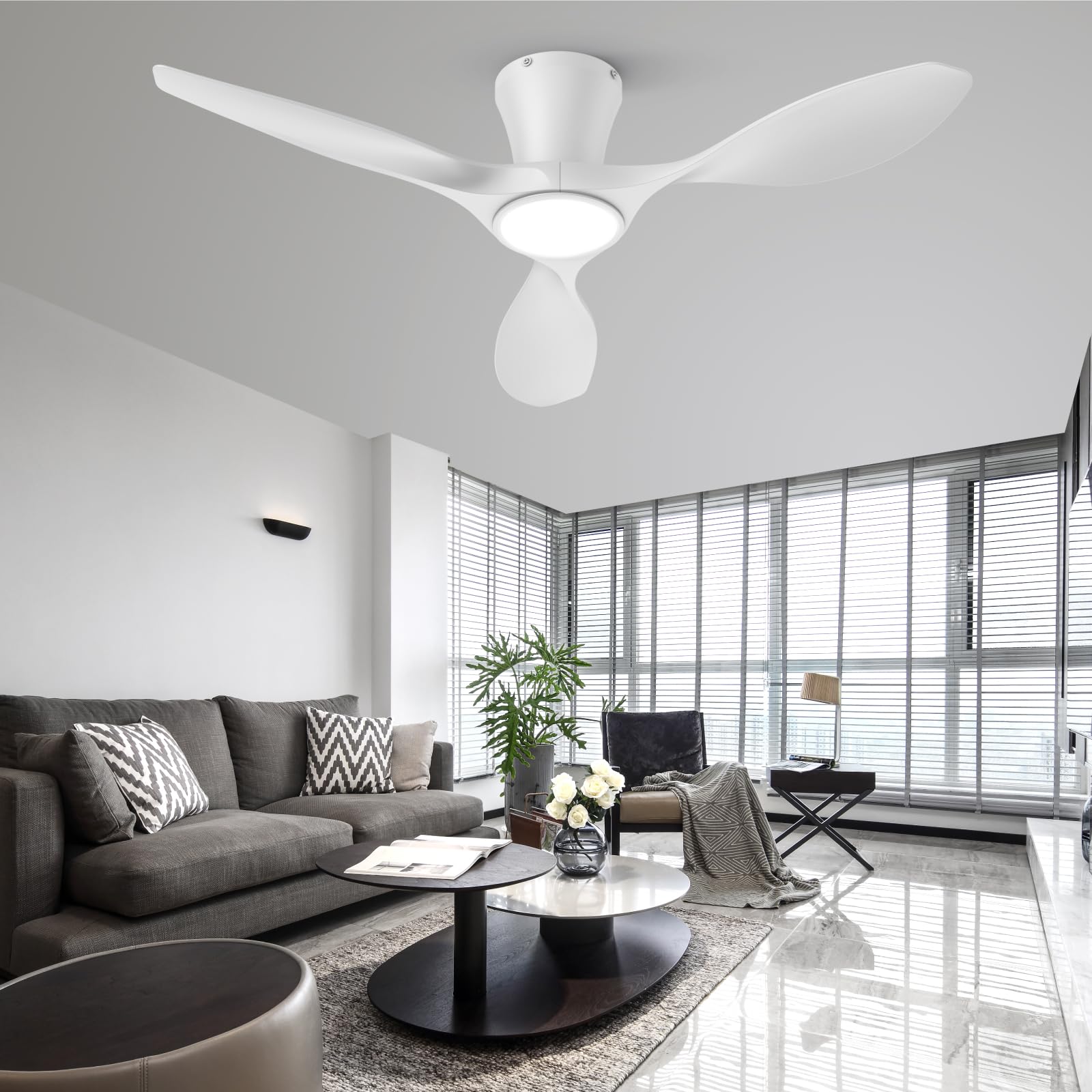 TALOYA Ceiling Fans with Lights,42 inch Modern Low Profile Ceiling Fan with Light and Remote Control, Flush Mount, 3CCT, White Ceiling Fan for Bedroom Living Room and Patio