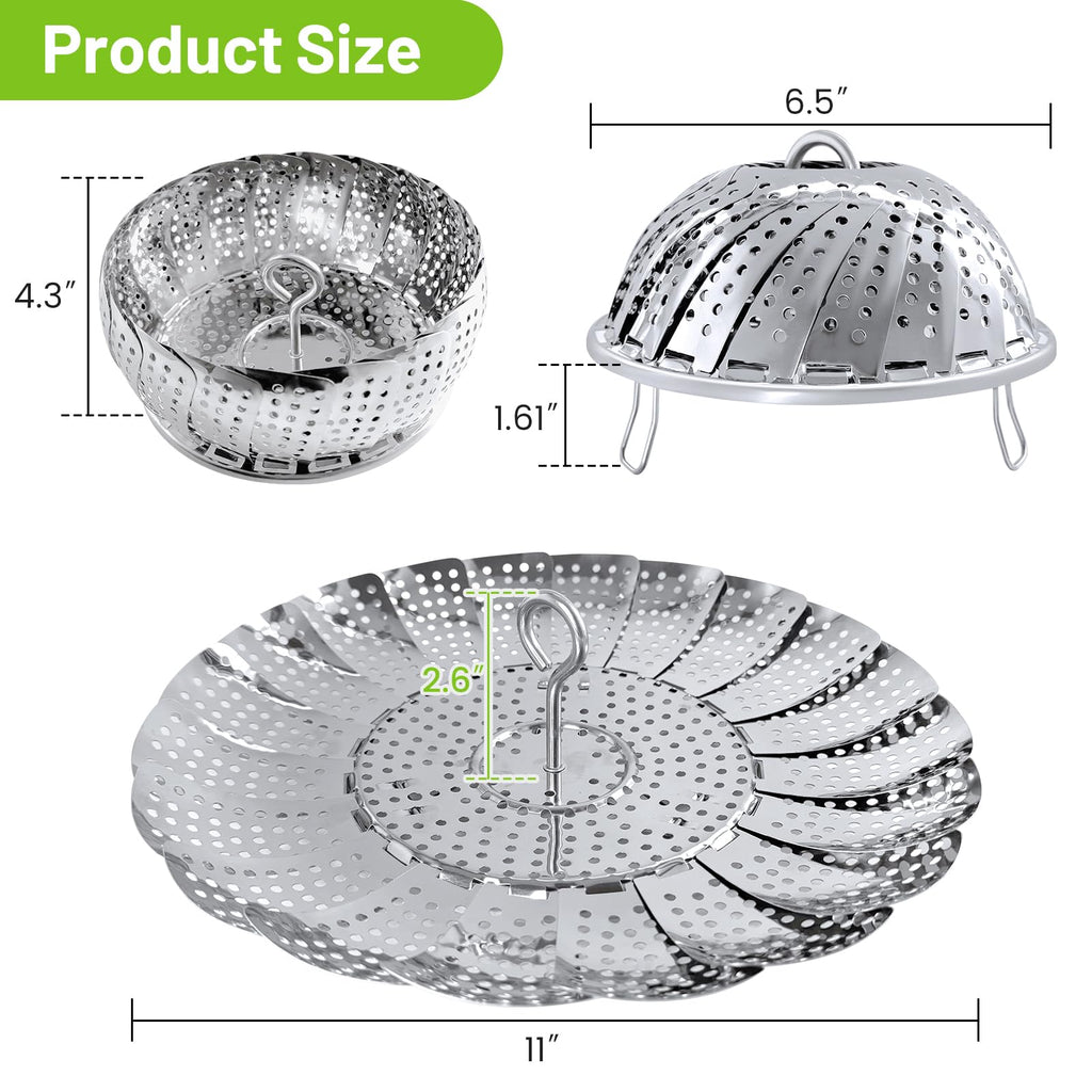 Vegetable Steamer Basket, Premium Stainless Steel Veggie Steamer Basket - Folding Expandable Steamers to Fits Various Size Pot Small by SAYFINE (5.5" to 9.2")